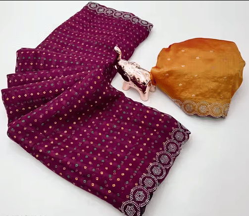 VAANISRI Chiffon Printed Bandhani Sarees With Unstitched Blouse Piece ( Purple ) VAANISRI Chiffon Printed Bandhani Sarees With Unstitched Blouse Piece ( Purple )