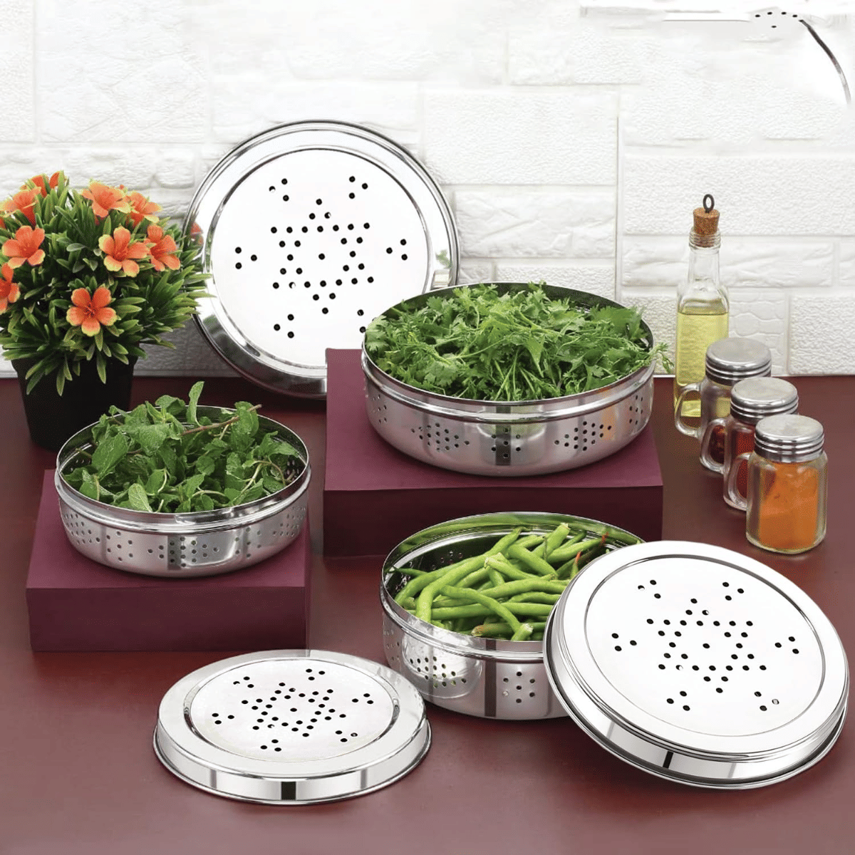     			Visaxmi Dhaniya Dabba Steel Silver Utility Container ( Set of 3 )