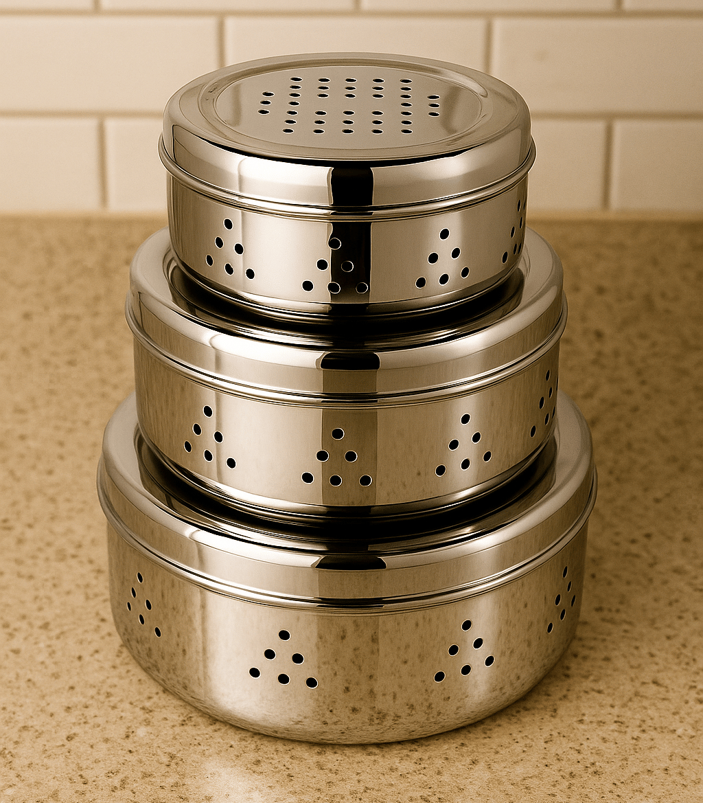 Visaxmi Dhaniya Dabba Steel Silver Utility Container ( Set of 3 )