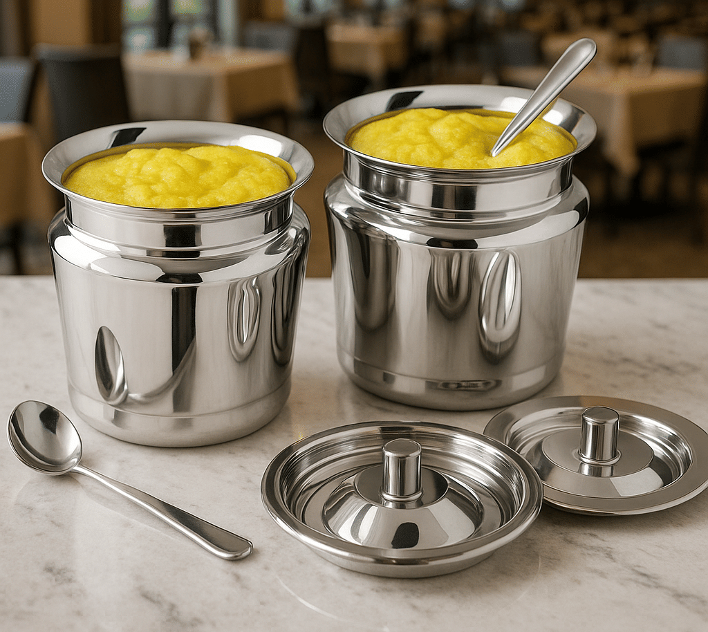     			Visaxmi Ghee pot Steel Silver Multi-Purpose Container ( Set of 2 )