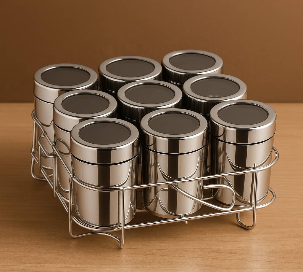     			Visaxmi Stainless Steel Steel Silver Spice Container ( Set of 9 )