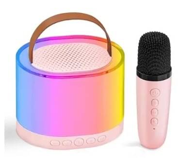     			Wireless Bluetooth Karaoke Speaker with RGB LED Lights, Mic, USB, TF, AUX, FM Support – Portable Music Party Box with Echo Control (Multicolor)
