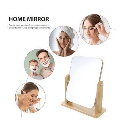 Wooden Desk Square Makeup Mirror - 360 Degree Rotatable, Eco-Friendly Cosmetic Mirror with Adjustable Wooden Stand | Compact Vanity Mirror for Bedroom & Dressing Table Wooden Desk Square Makeup Mirror - 360 Degree Rotatable, Eco-Friendly Cosmetic Mirror with Adjustable Wooden Stand | Compact Vanity Mirror for Bedroom & Dressing Table