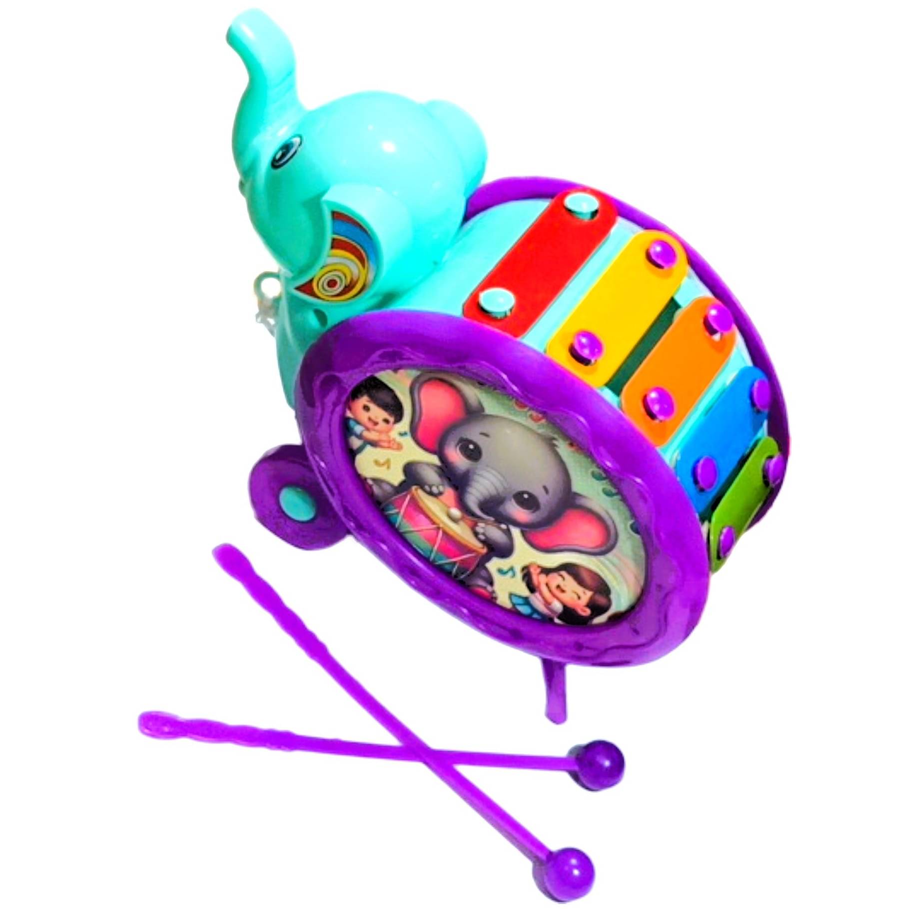     			Xylophone,Drum & Elephant Pull Car  (Multicolor)
