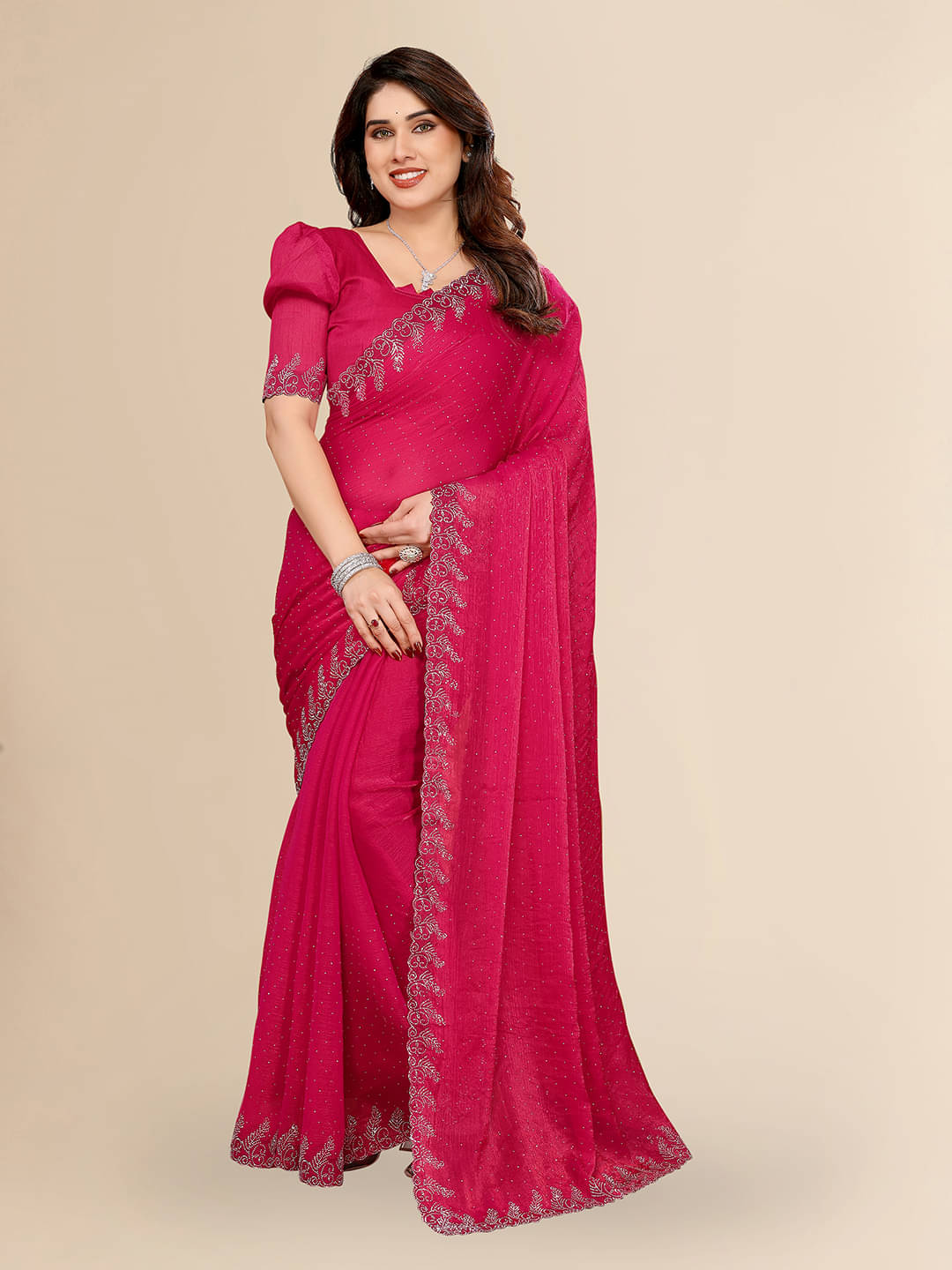 ANAND SAREES Chiffon Solid Ilkal Saree With Unstitched Blouse Piece ( Pink ) ANAND SAREES Chiffon Solid Ilkal Saree With Unstitched Blouse Piece ( Pink )