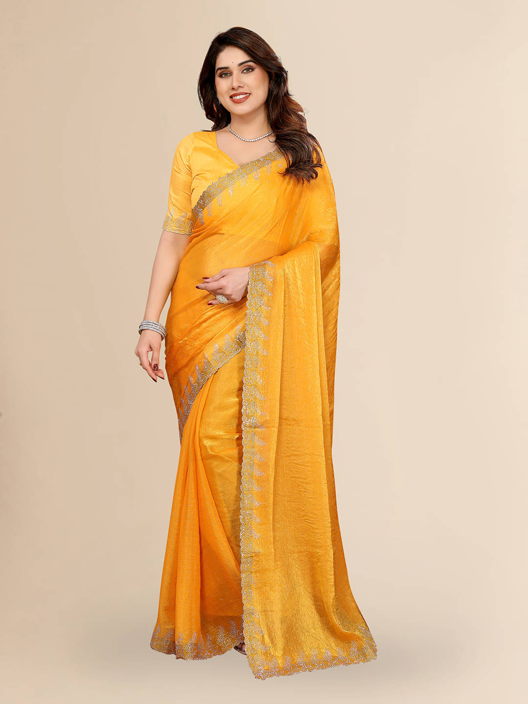 ANAND SAREES Chiffon Solid Ilkal Saree With Unstitched Blouse Piece ( Yellow ) ANAND SAREES Chiffon Solid Ilkal Saree With Unstitched Blouse Piece ( Yellow )