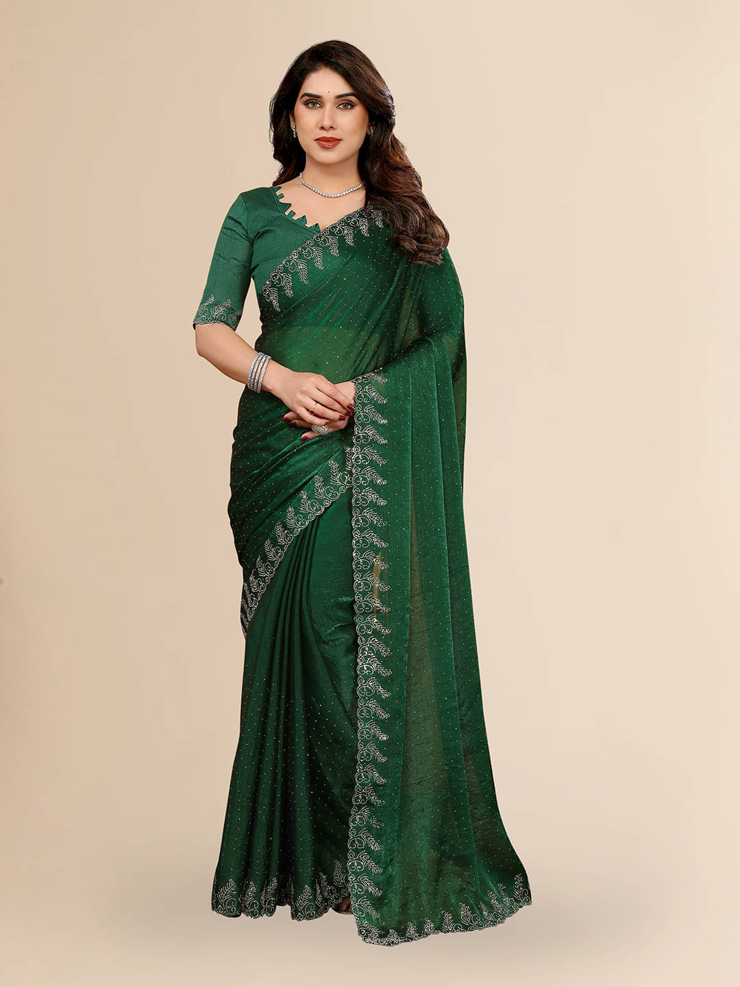 ANAND SAREES Chiffon Solid Ilkal Saree With Unstitched Blouse Piece ( Green ) ANAND SAREES Chiffon Solid Ilkal Saree With Unstitched Blouse Piece ( Green )