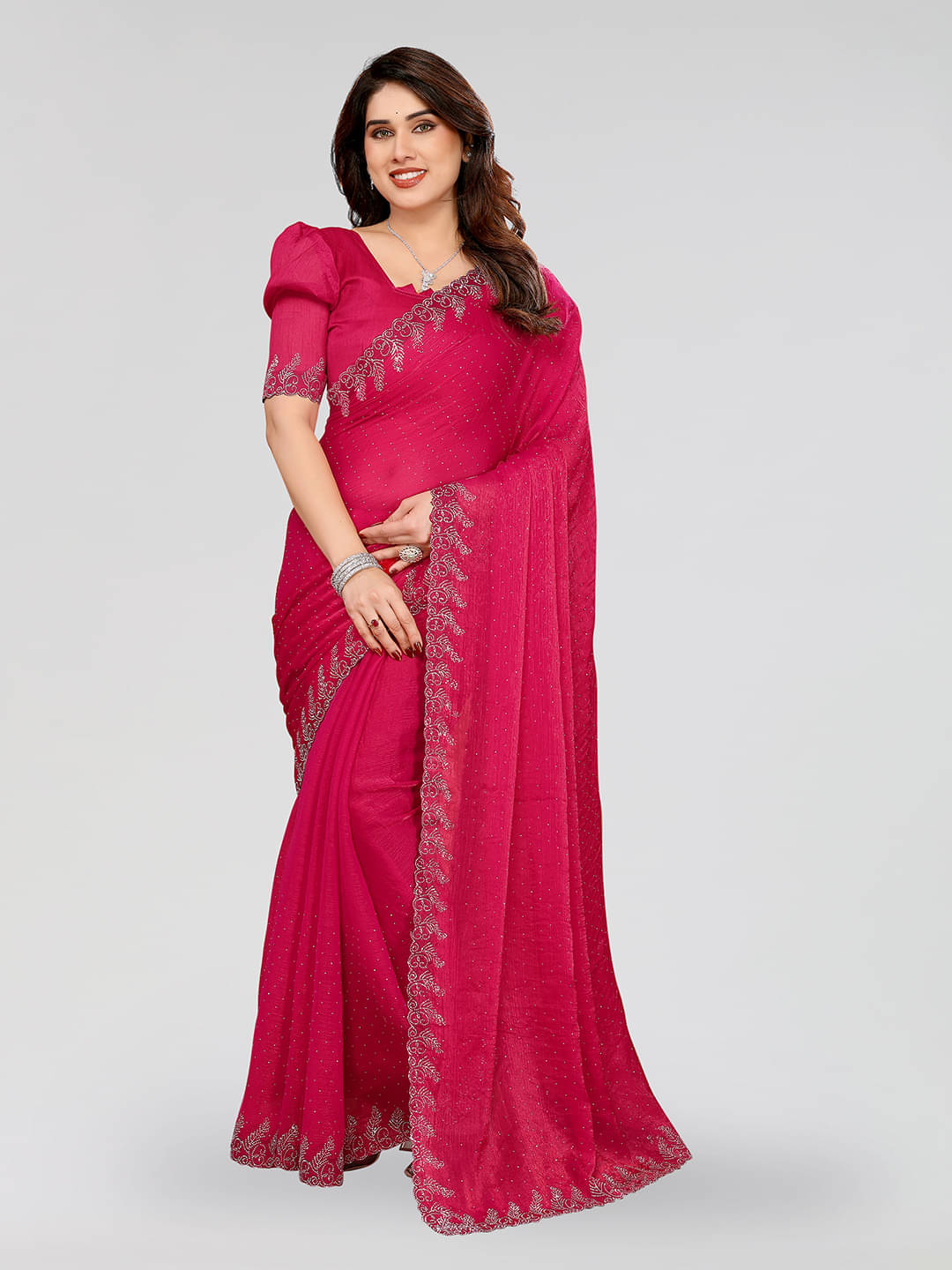 ANAND SAREES Chiffon Solid Ilkal Saree With Unstitched Blouse Piece ( Pink ) ANAND SAREES Chiffon Solid Ilkal Saree With Unstitched Blouse Piece ( Pink )