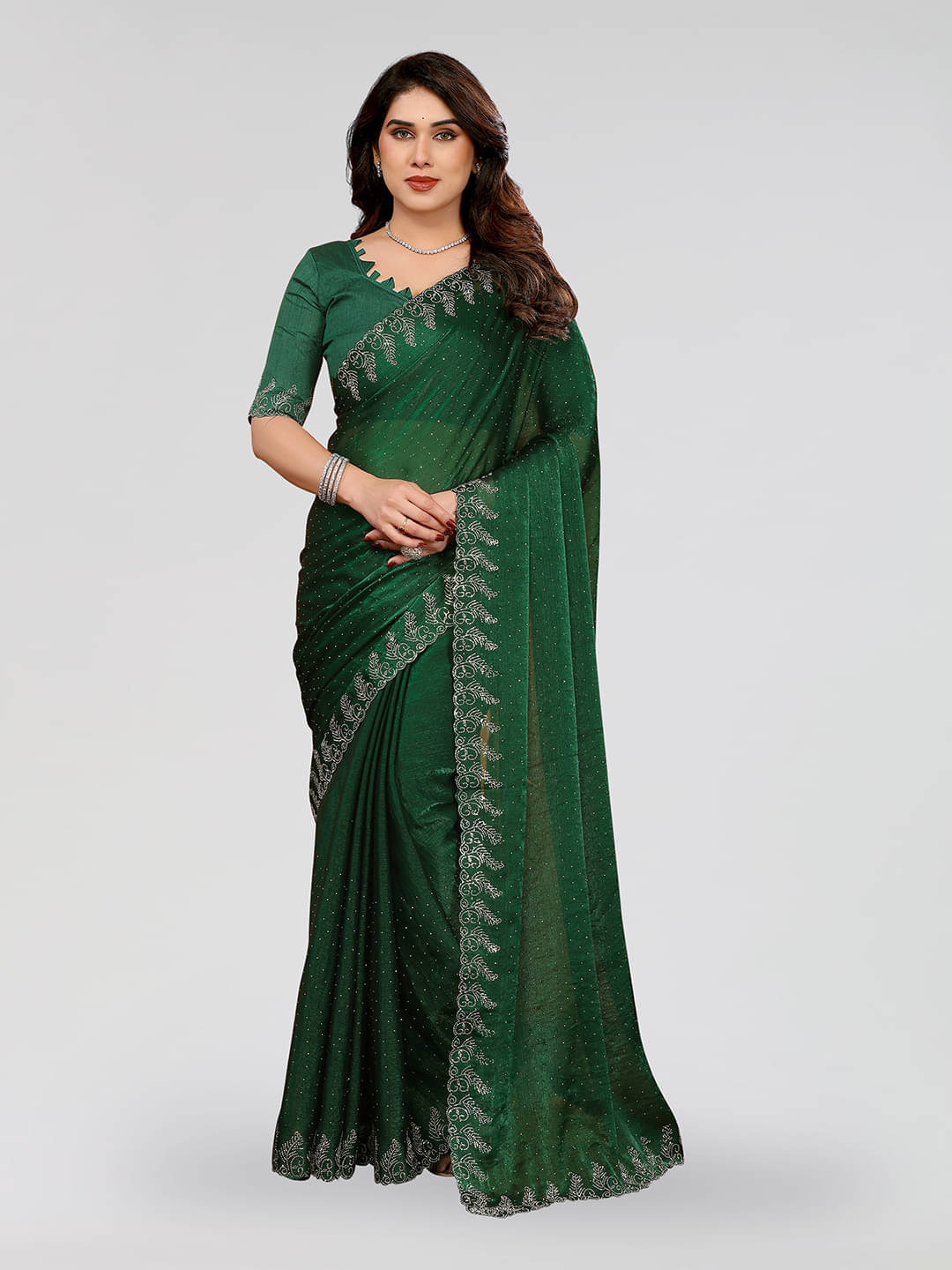 ANAND SAREES Chiffon Solid Ilkal Saree With Unstitched Blouse Piece ( Green ) ANAND SAREES Chiffon Solid Ilkal Saree With Unstitched Blouse Piece ( Green )
