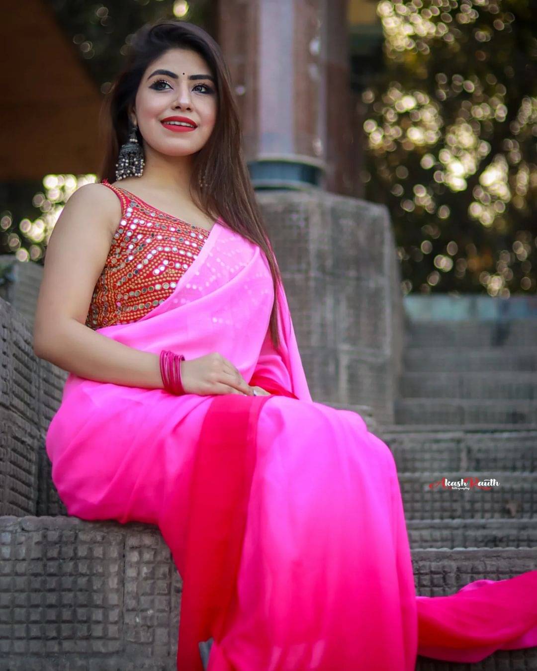     			ANAND SAREES Georgette Colorblock Ilkal Saree With Unstitched Blouse Piece ( PINK )