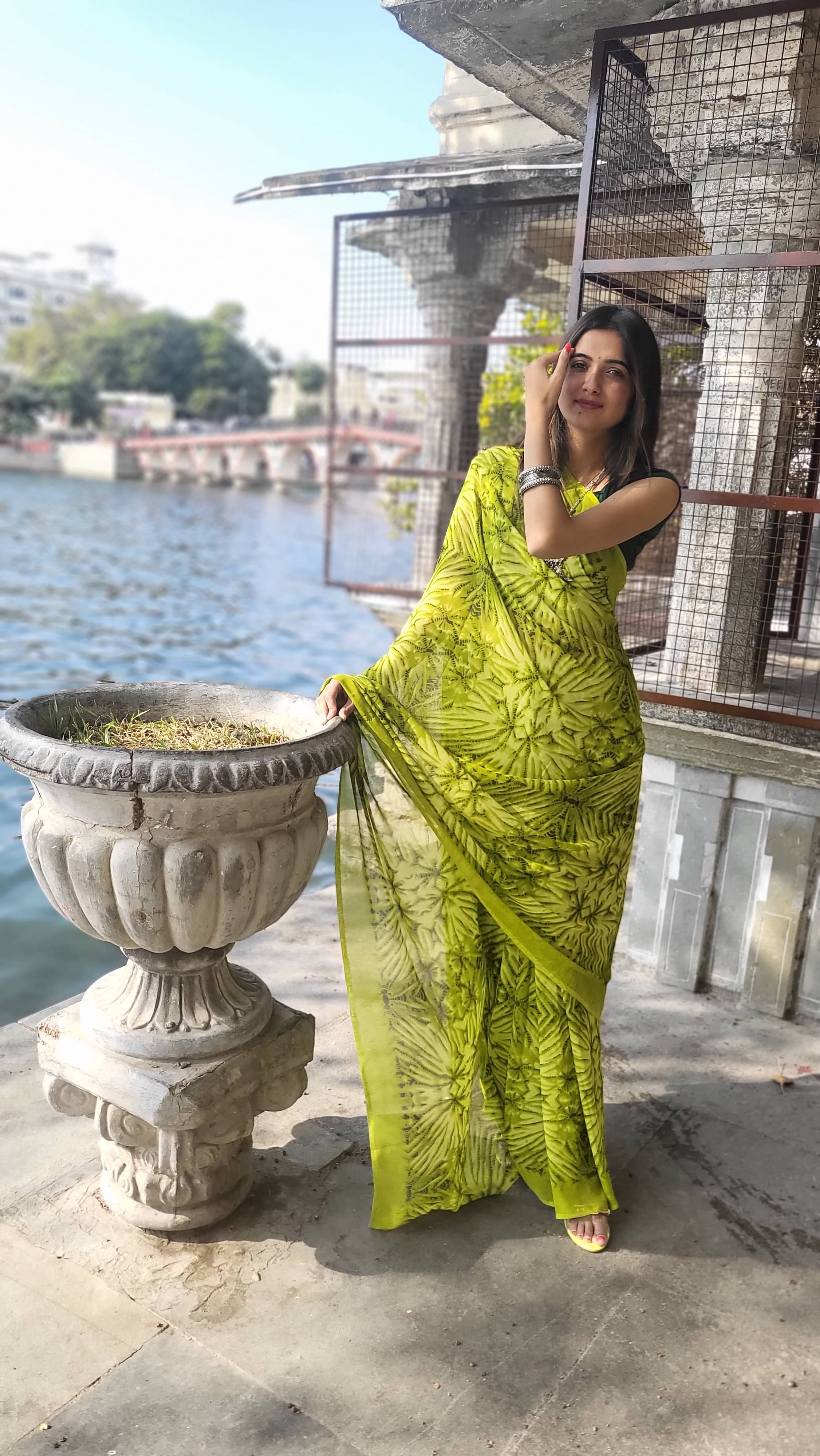     			ANAND SAREES Georgette Printed Ilkal Saree With Unstitched Blouse Piece ( GREEN )