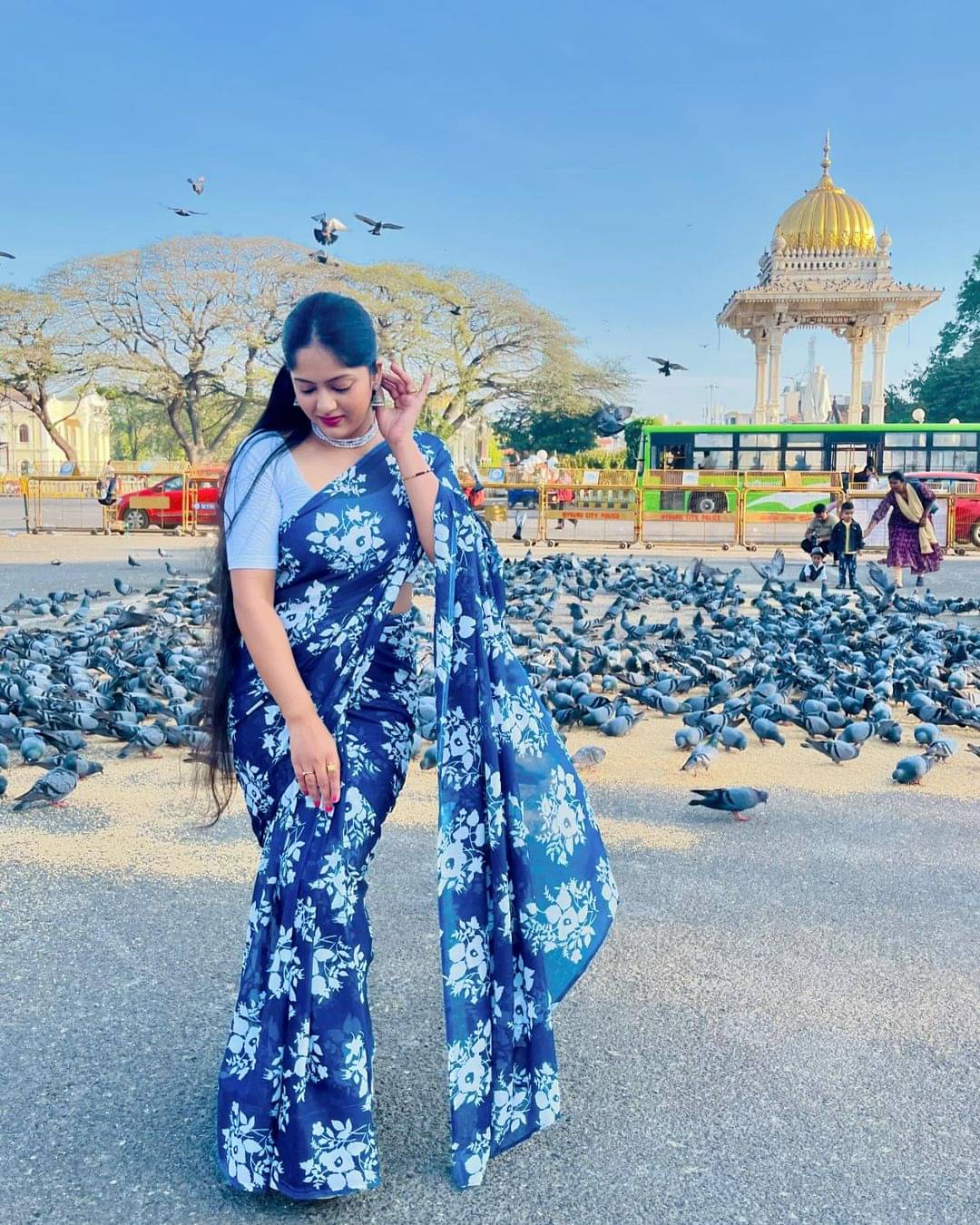 ANAND SAREES Georgette Printed Ilkal Saree With Unstitched Blouse Piece ( RAMA )     			ANAND SAREES Georgette Printed Ilkal Saree With Unstitched Blouse Piece ( RAMA )