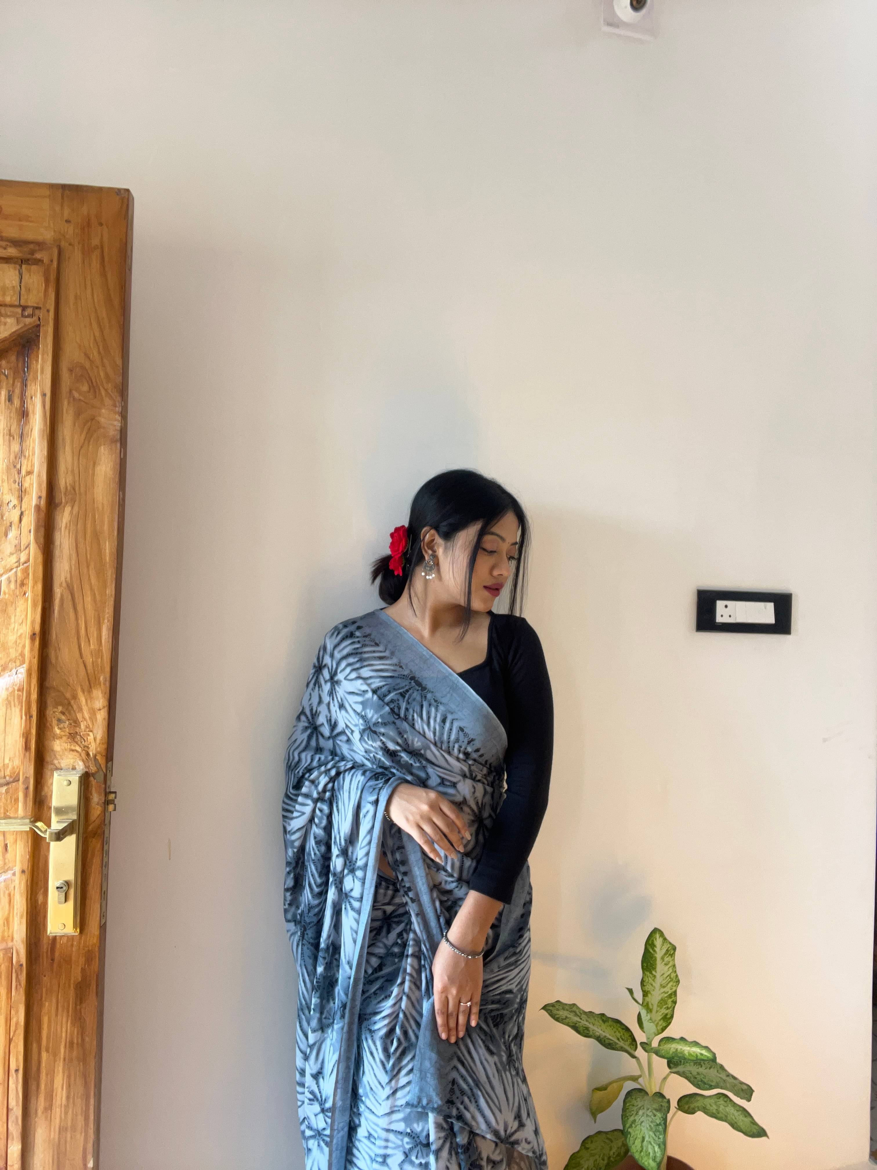     			ANAND SAREES Georgette Printed Ilkal Saree With Unstitched Blouse Piece ( GREY )