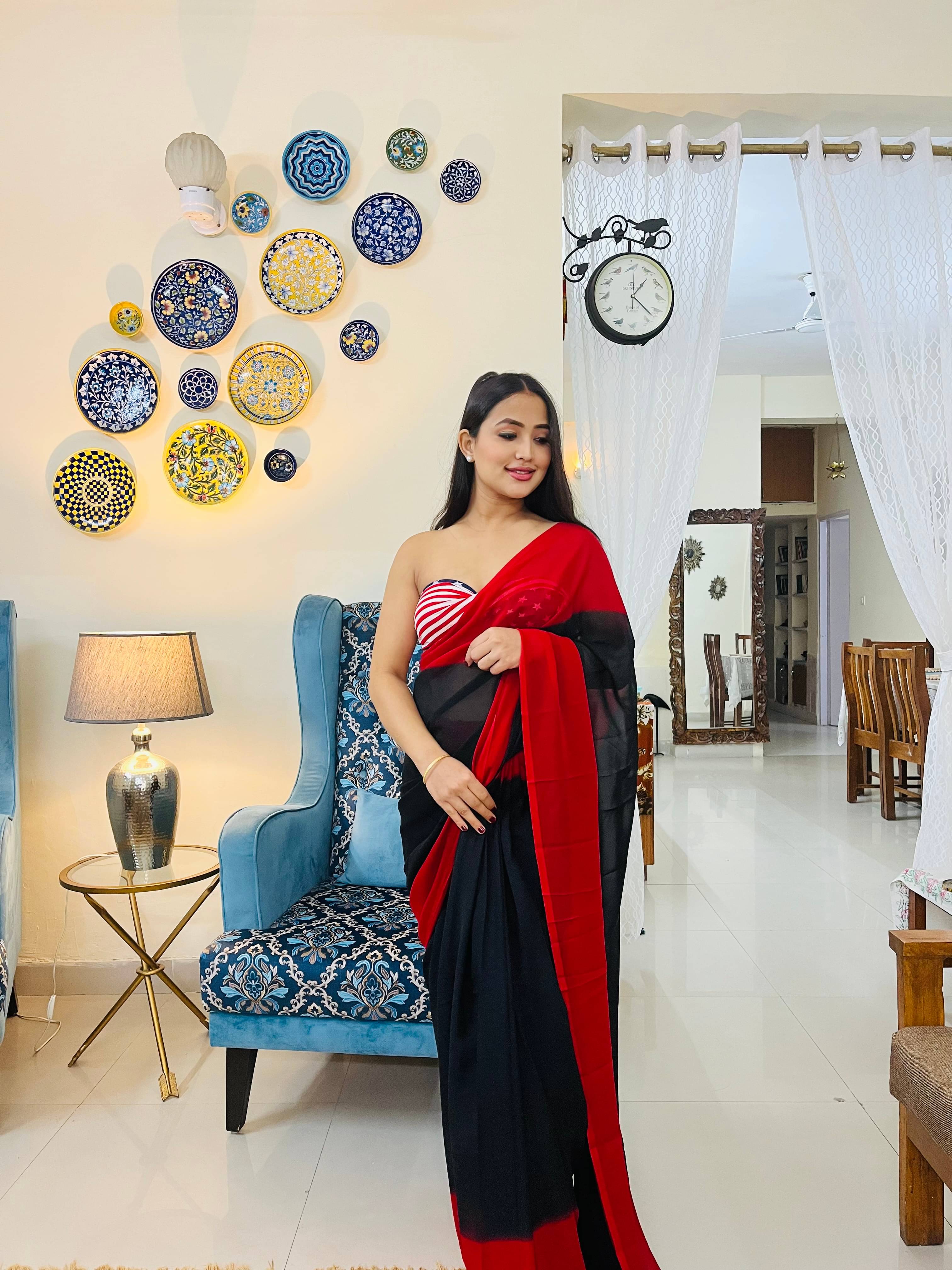     			ANAND SAREES Georgette Solid Ilkal Saree With Unstitched Blouse Piece ( RED )