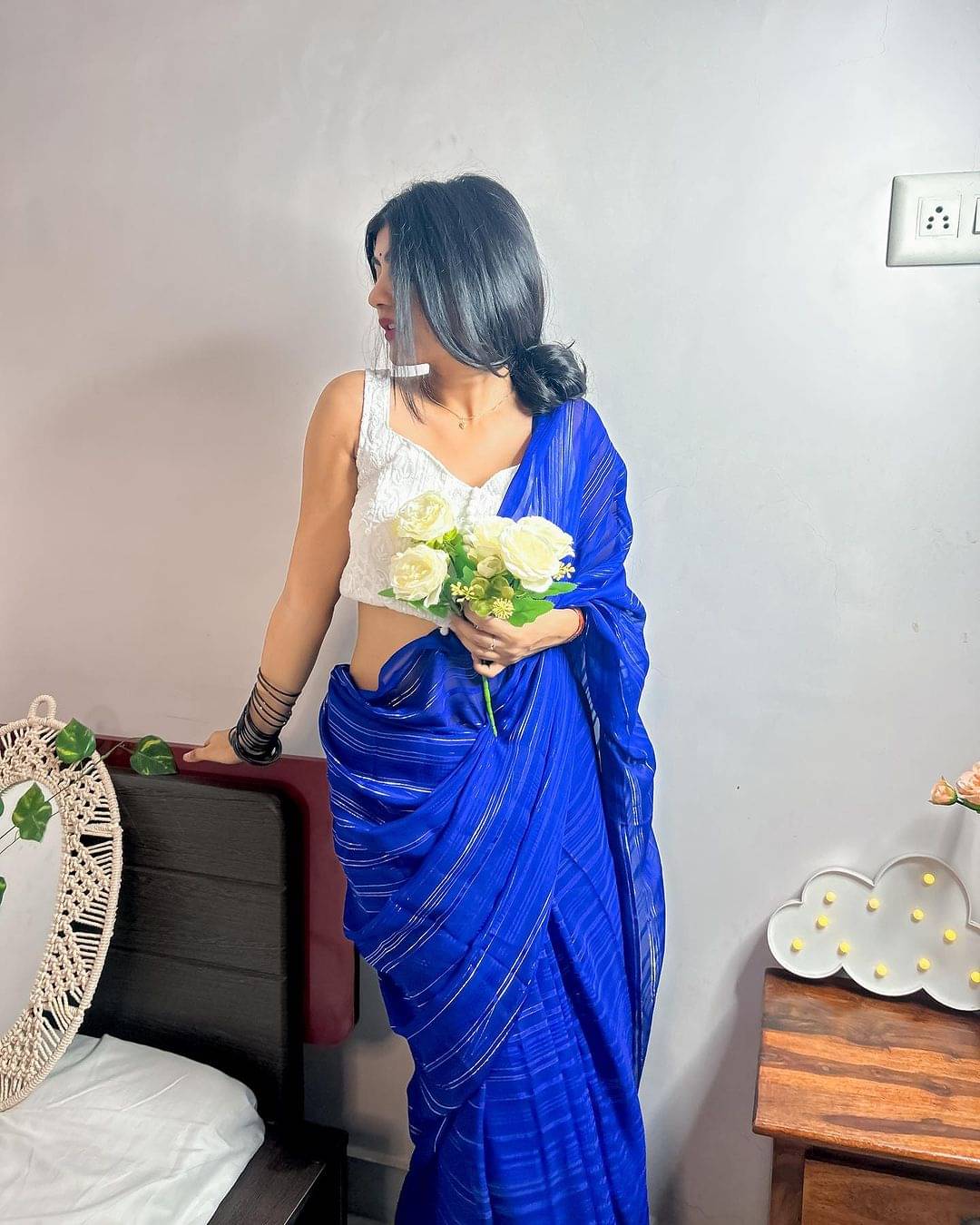 ANAND SAREES Georgette Striped Ilkal Saree With Unstitched Blouse Piece ( BLUE ) ANAND SAREES Georgette Striped Ilkal Saree With Unstitched Blouse Piece ( BLUE )