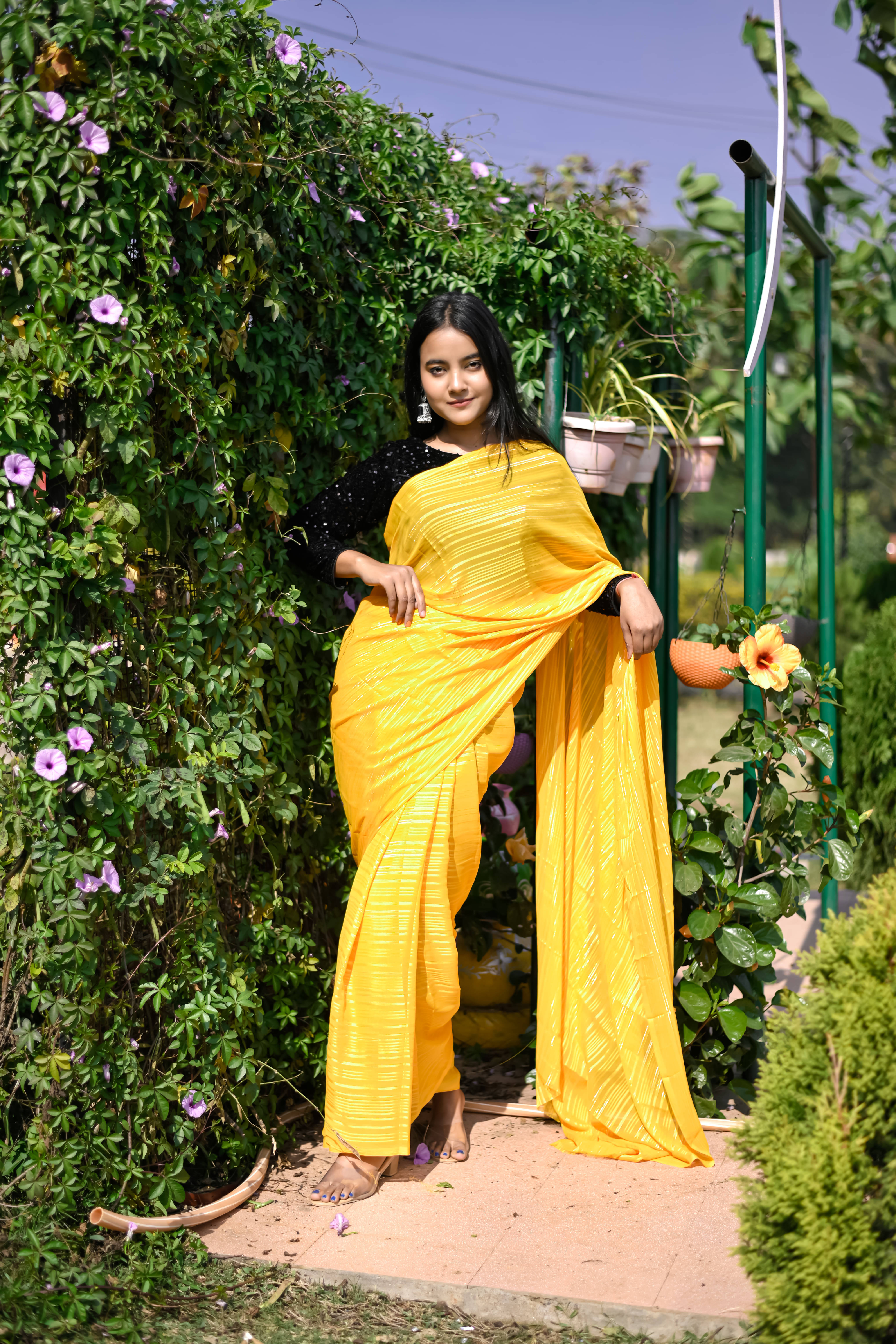     			ANAND SAREES Georgette Striped Ilkal Saree With Unstitched Blouse Piece ( YELLOW )