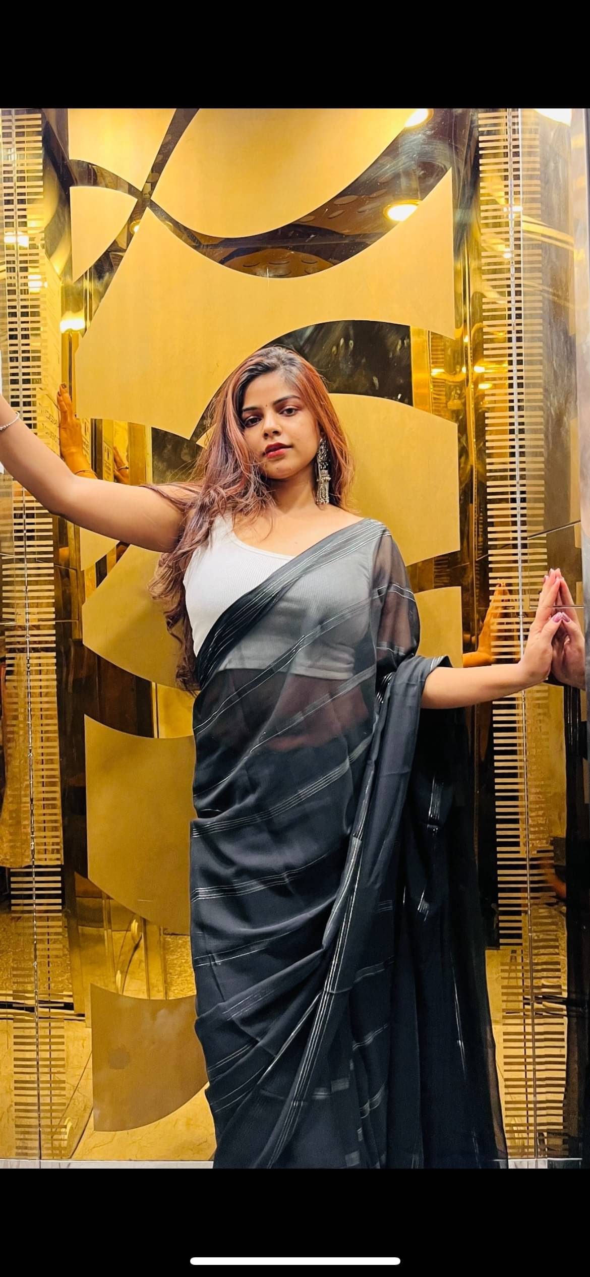 ANAND SAREES Georgette Striped Ilkal Saree With Unstitched Blouse Piece ( BLACK ) ANAND SAREES Georgette Striped Ilkal Saree With Unstitched Blouse Piece ( BLACK )