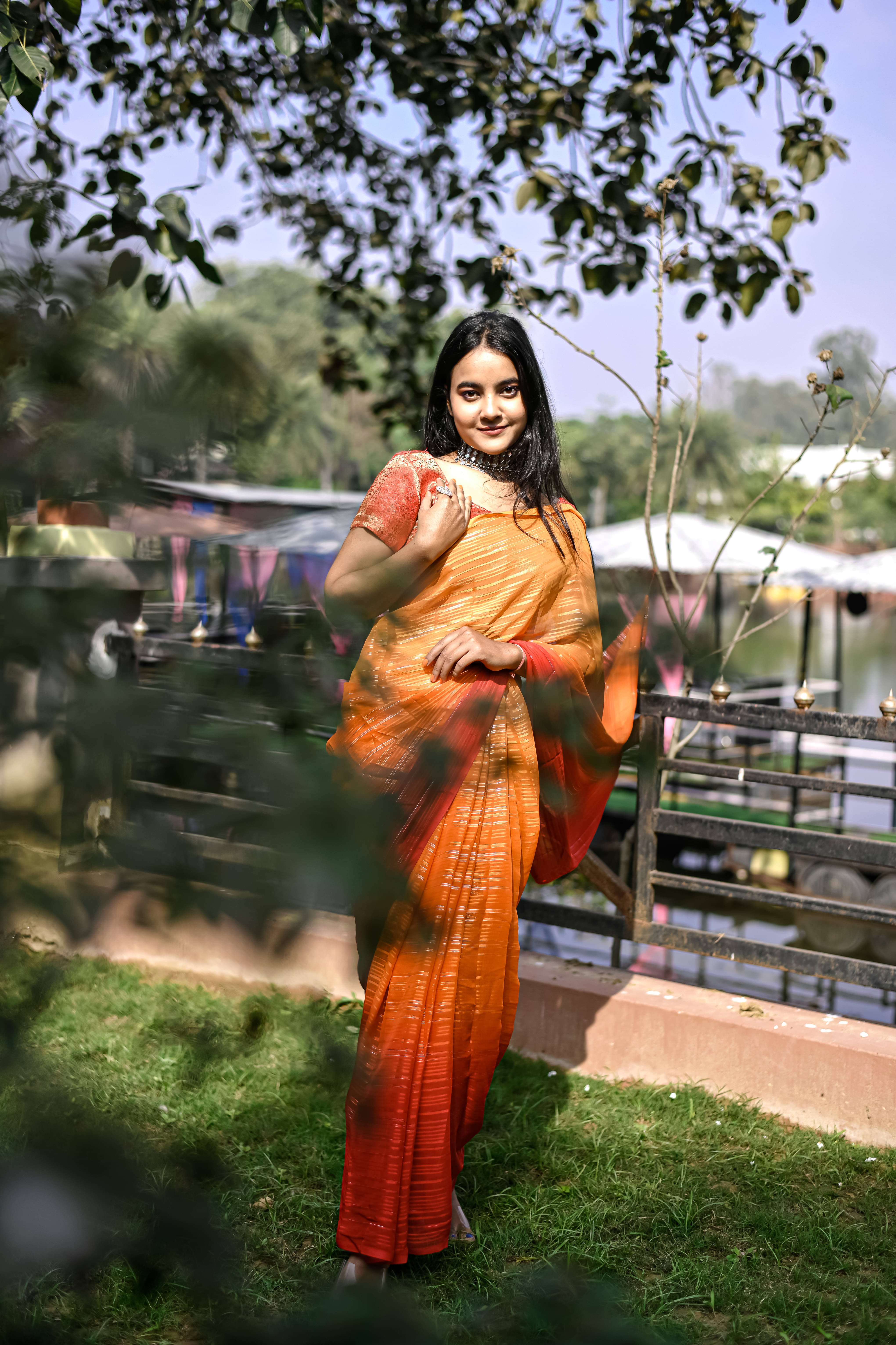 ANAND SAREES Georgette Striped Ilkal Saree With Unstitched Blouse Piece ( ORANGE ) ANAND SAREES Georgette Striped Ilkal Saree With Unstitched Blouse Piece ( ORANGE )