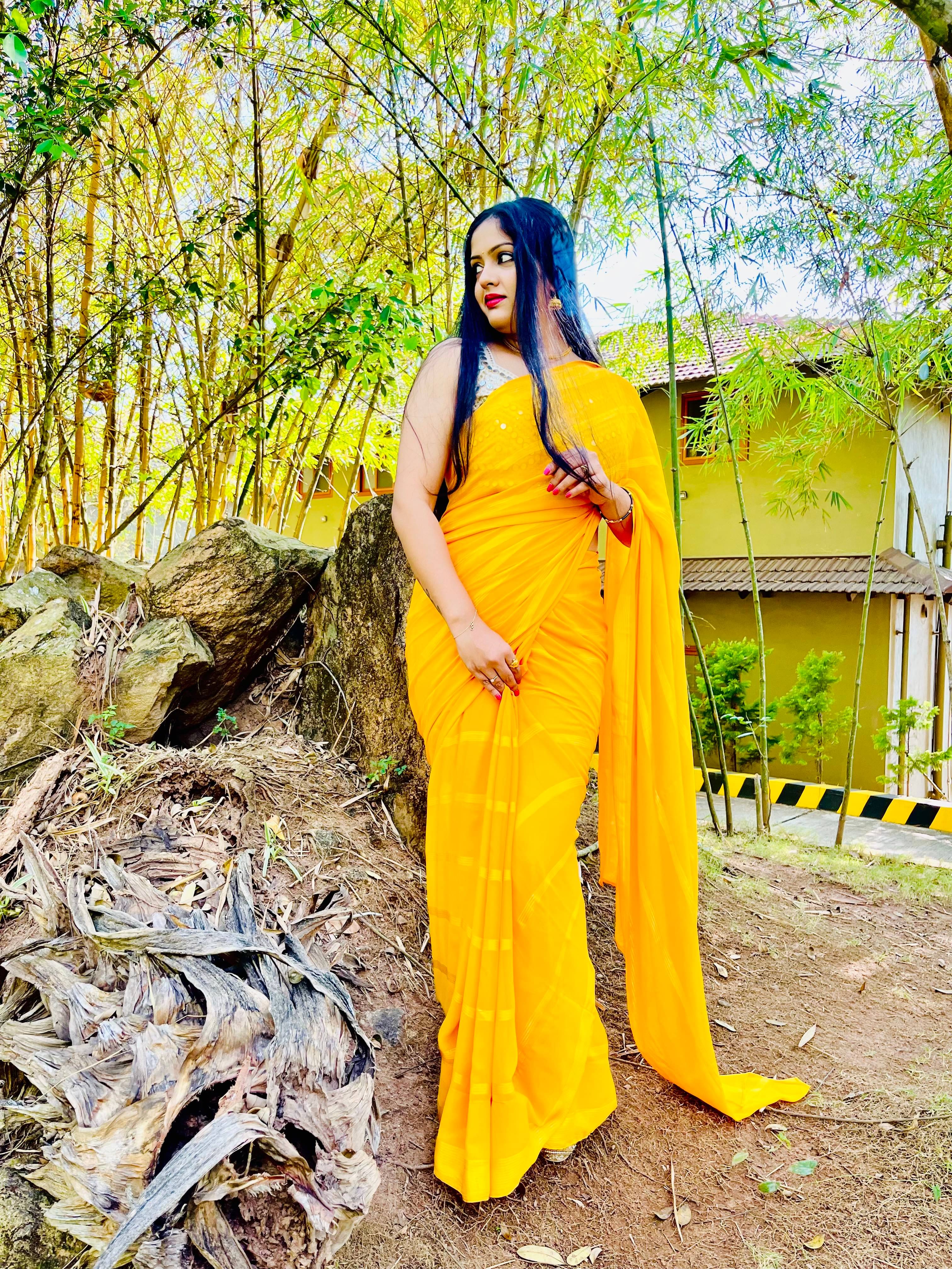 ANAND SAREES Georgette Striped Ilkal Saree With Unstitched Blouse Piece ( YELLOW ) ANAND SAREES Georgette Striped Ilkal Saree With Unstitched Blouse Piece ( YELLOW )