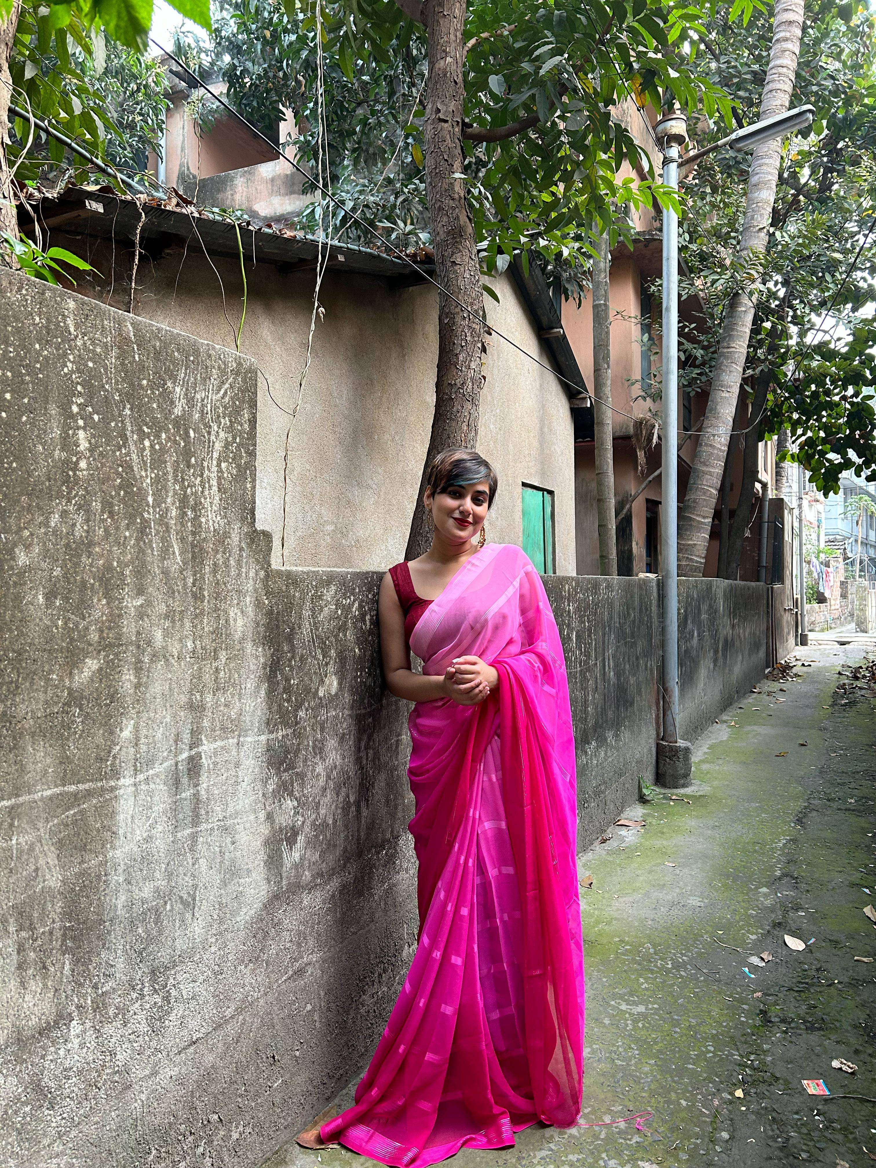 ANAND SAREES Georgette Striped Ilkal Saree With Unstitched Blouse Piece ( PINK ) ANAND SAREES Georgette Striped Ilkal Saree With Unstitched Blouse Piece ( PINK )