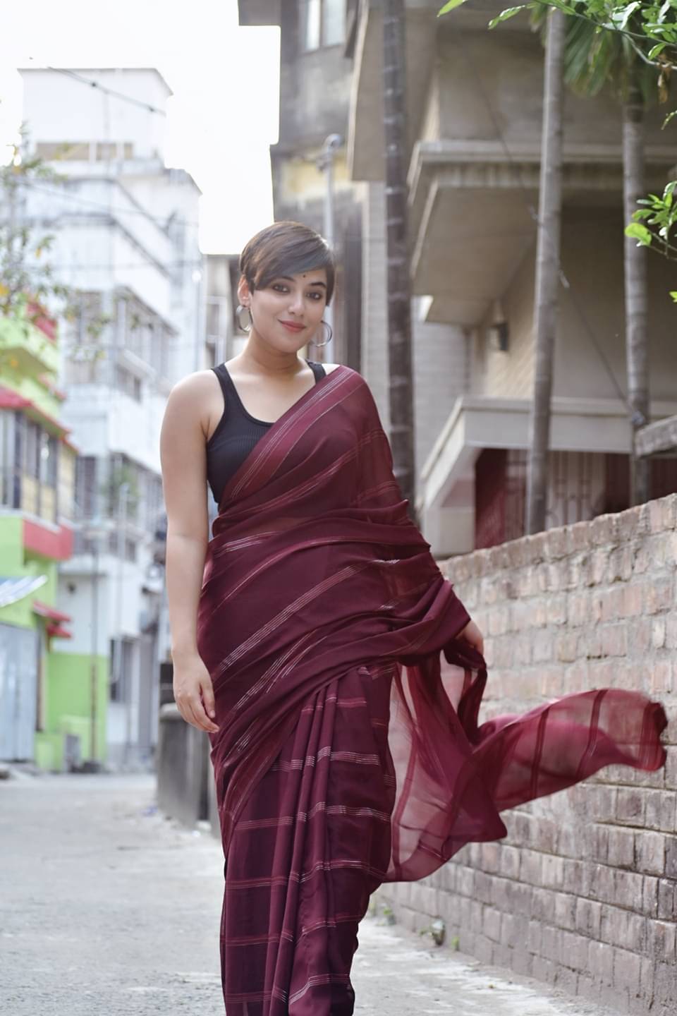ANAND SAREES Georgette Striped Ilkal Saree With Unstitched Blouse Piece ( Brown ) ANAND SAREES Georgette Striped Ilkal Saree With Unstitched Blouse Piece ( Brown )