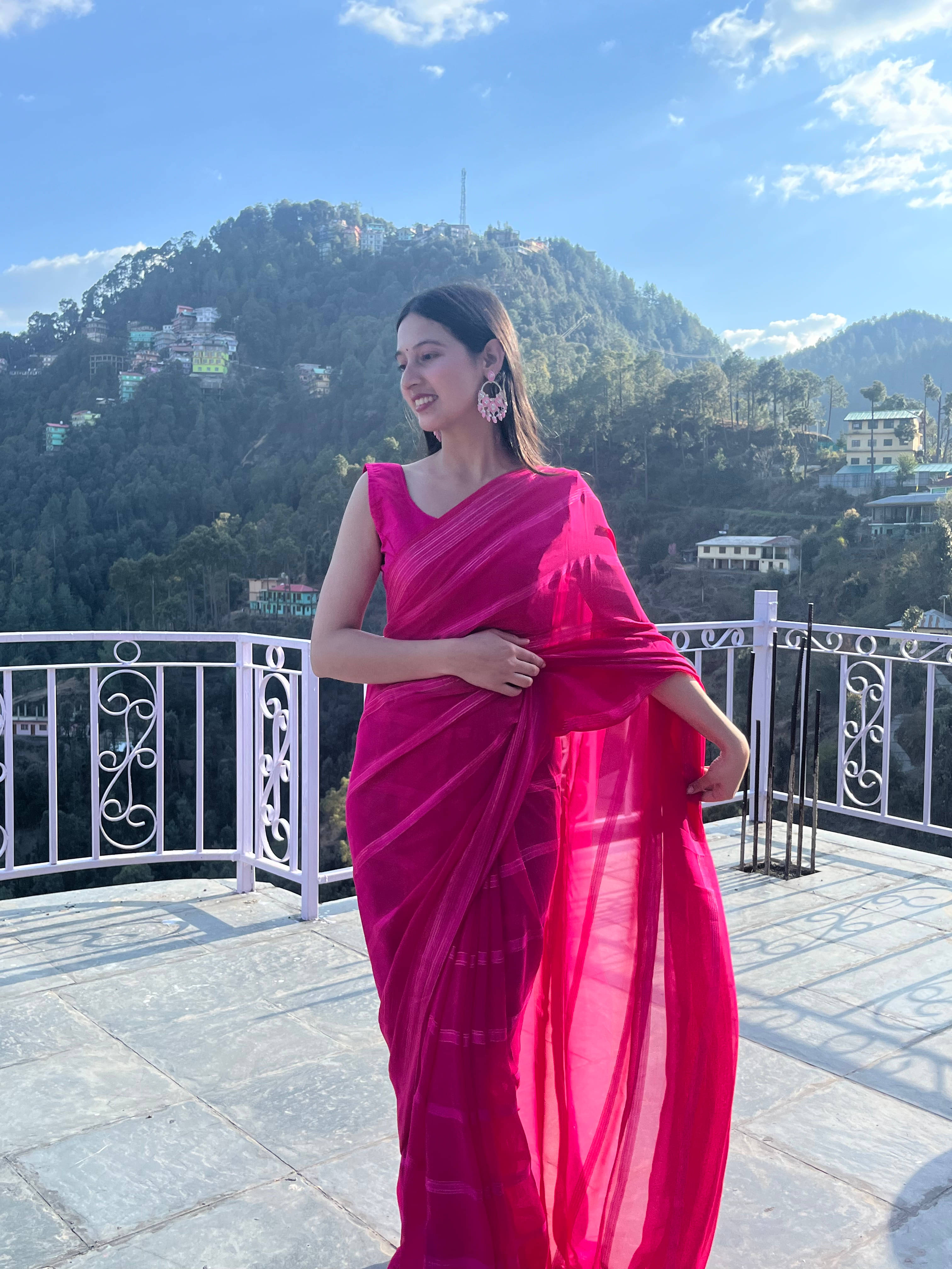     			ANAND SAREES Georgette Striped Ilkal Saree With Unstitched Blouse Piece ( PINK )