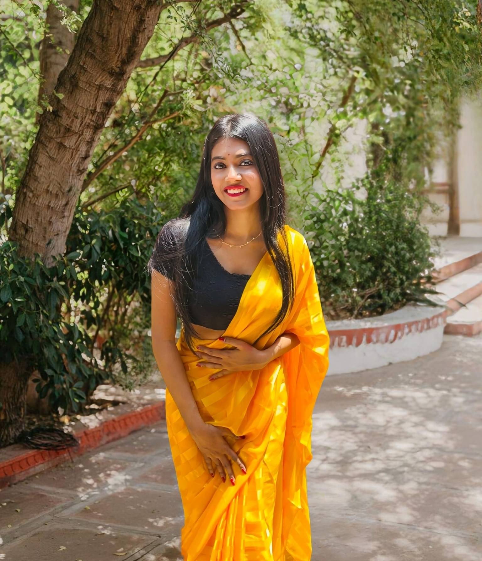     			ANAND SAREES Georgette Striped Ilkal Saree With Unstitched Blouse Piece ( YELLOW )