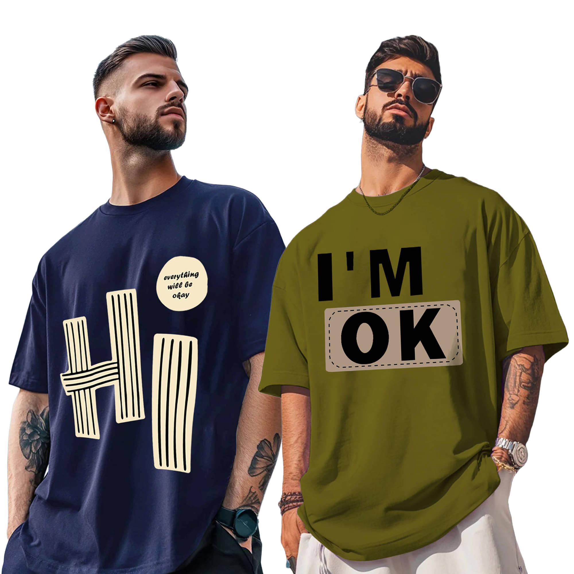     			AOOSH Men Cotton Blend Oversized Fit Printed T-Shirt ( Navy )
