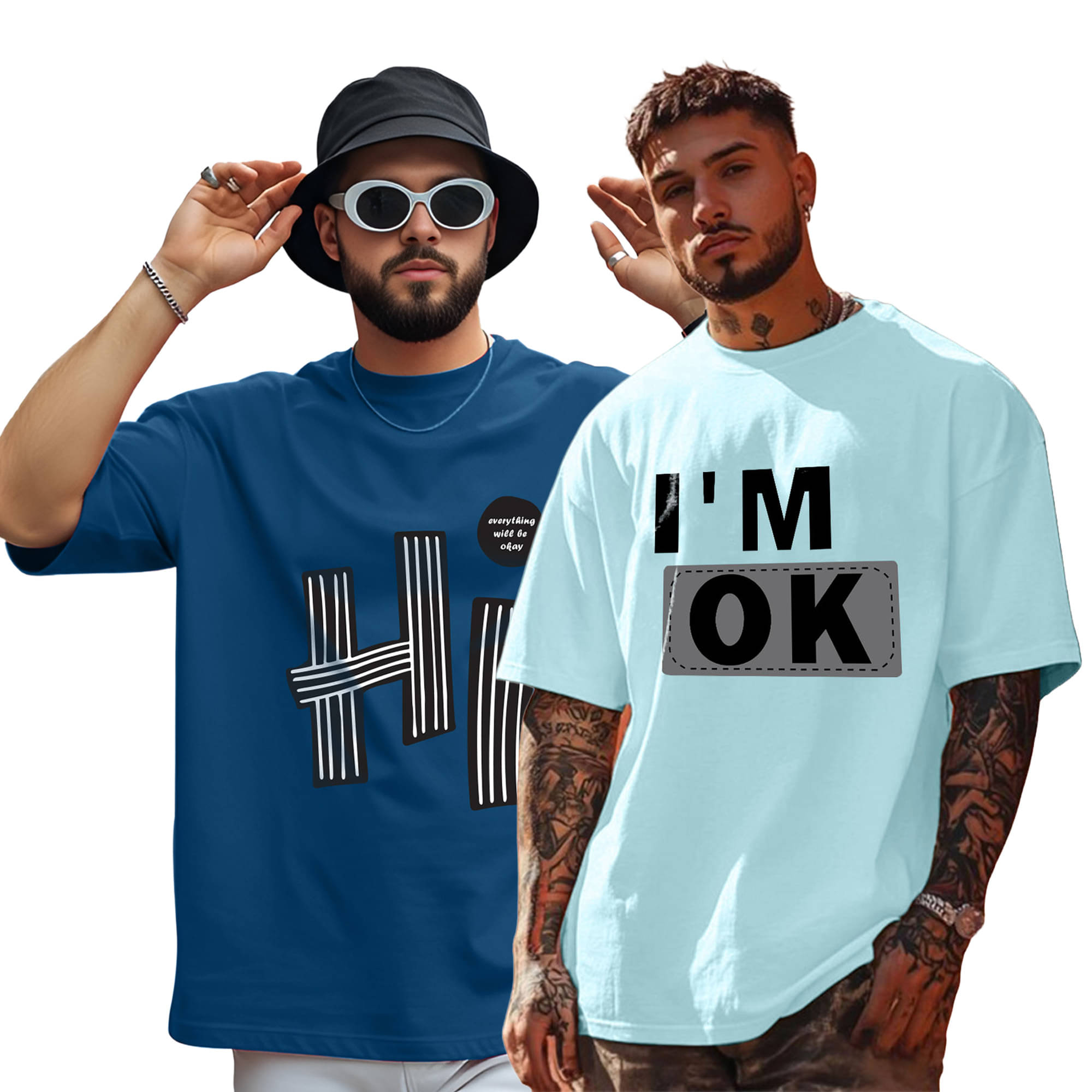     			AOOSH Men Cotton Blend Oversized Fit Printed T-Shirt ( Teal Blue )