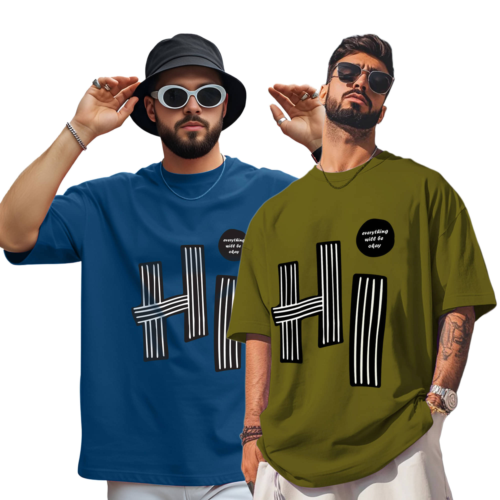     			AOOSH Men Cotton Blend Oversized Fit Printed T-Shirt ( Teal Blue )