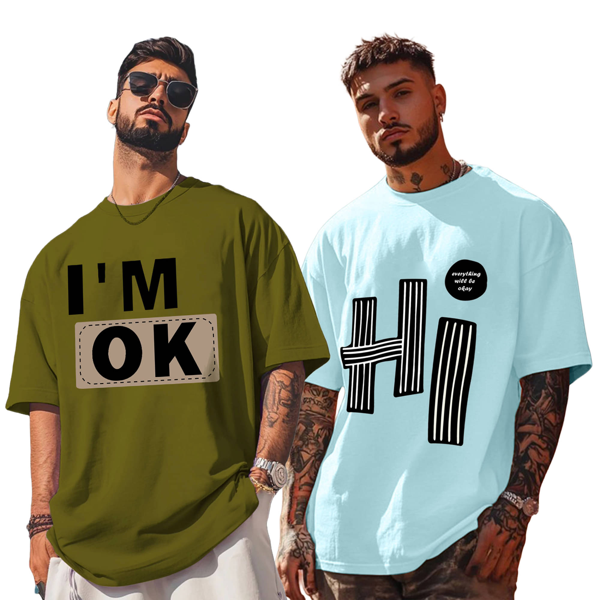     			AOOSH Men Cotton Blend Oversized Fit Printed T-Shirt ( Aqua Blue )