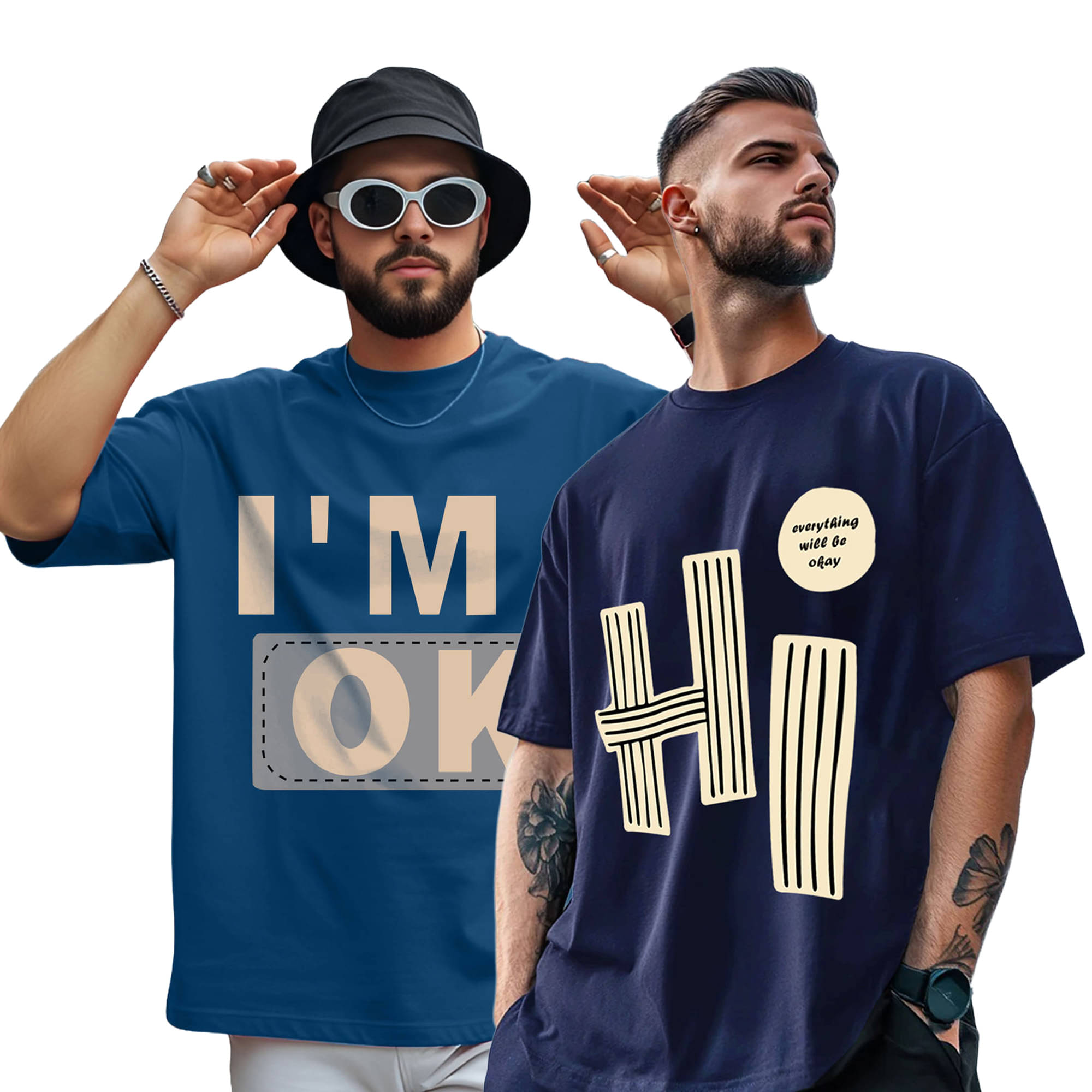 AOOSH Men Cotton Blend Oversized Fit Printed T-Shirt ( Navy ) AOOSH Men Cotton Blend Oversized Fit Printed T-Shirt ( Navy )