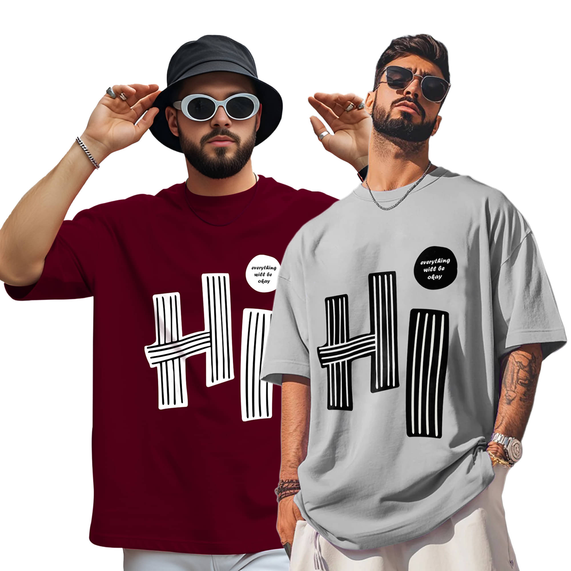 AOOSH Men Cotton Blend Oversized Fit Printed T-Shirt ( Multicolor9 )     			AOOSH Men Cotton Blend Oversized Fit Printed T-Shirt ( Multicolor9 )