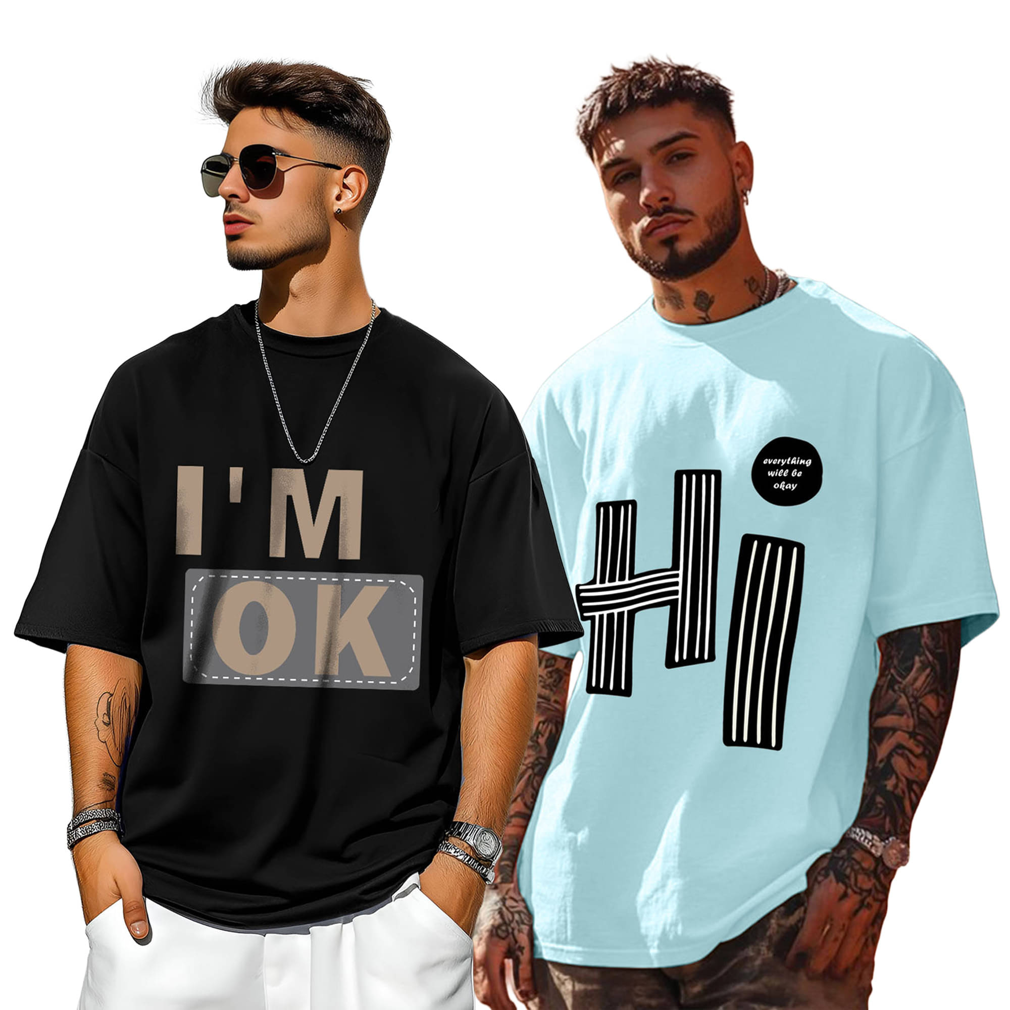 AOOSH Men Cotton Blend Oversized Fit Printed T-Shirt ( Multicolor2 )     			AOOSH Men Cotton Blend Oversized Fit Printed T-Shirt ( Multicolor2 )