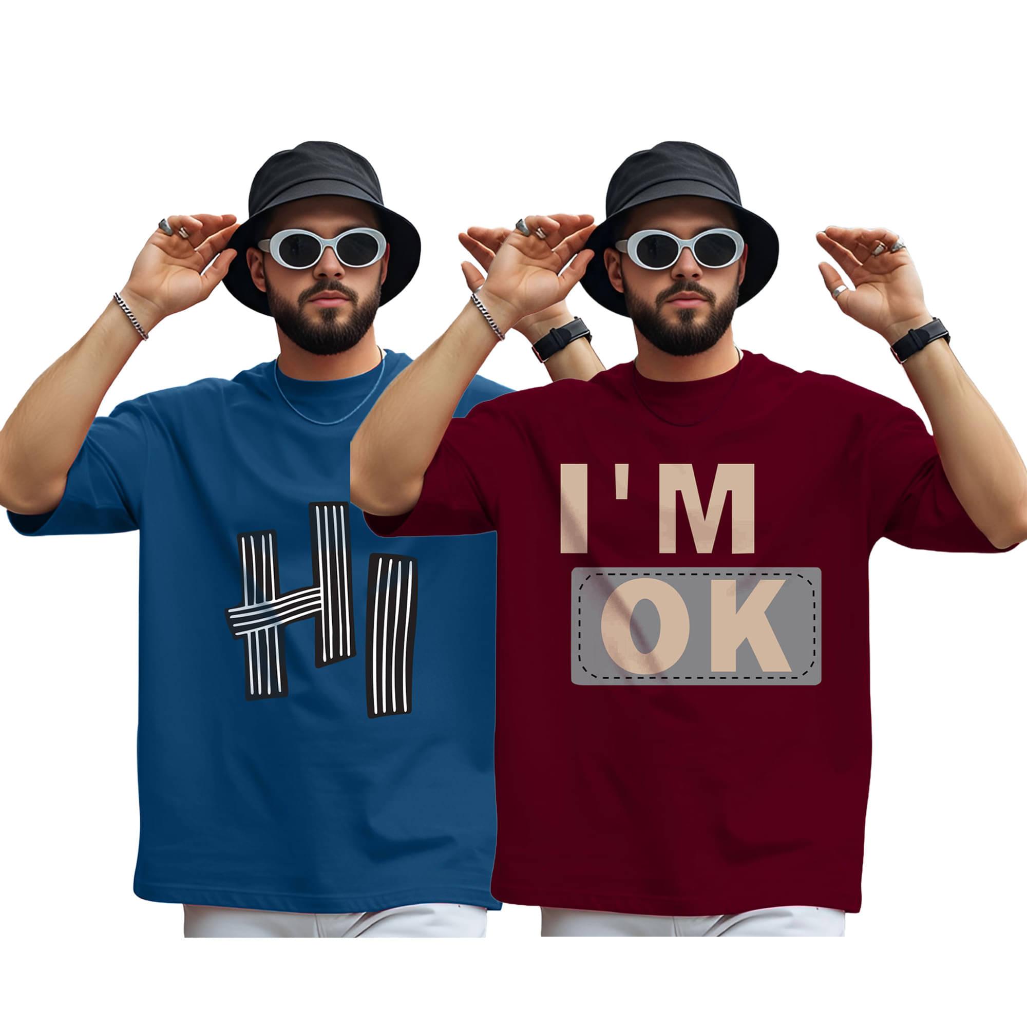     			AOOSH Men Cotton Blend Oversized Fit Printed T-Shirt ( Teal Blue )