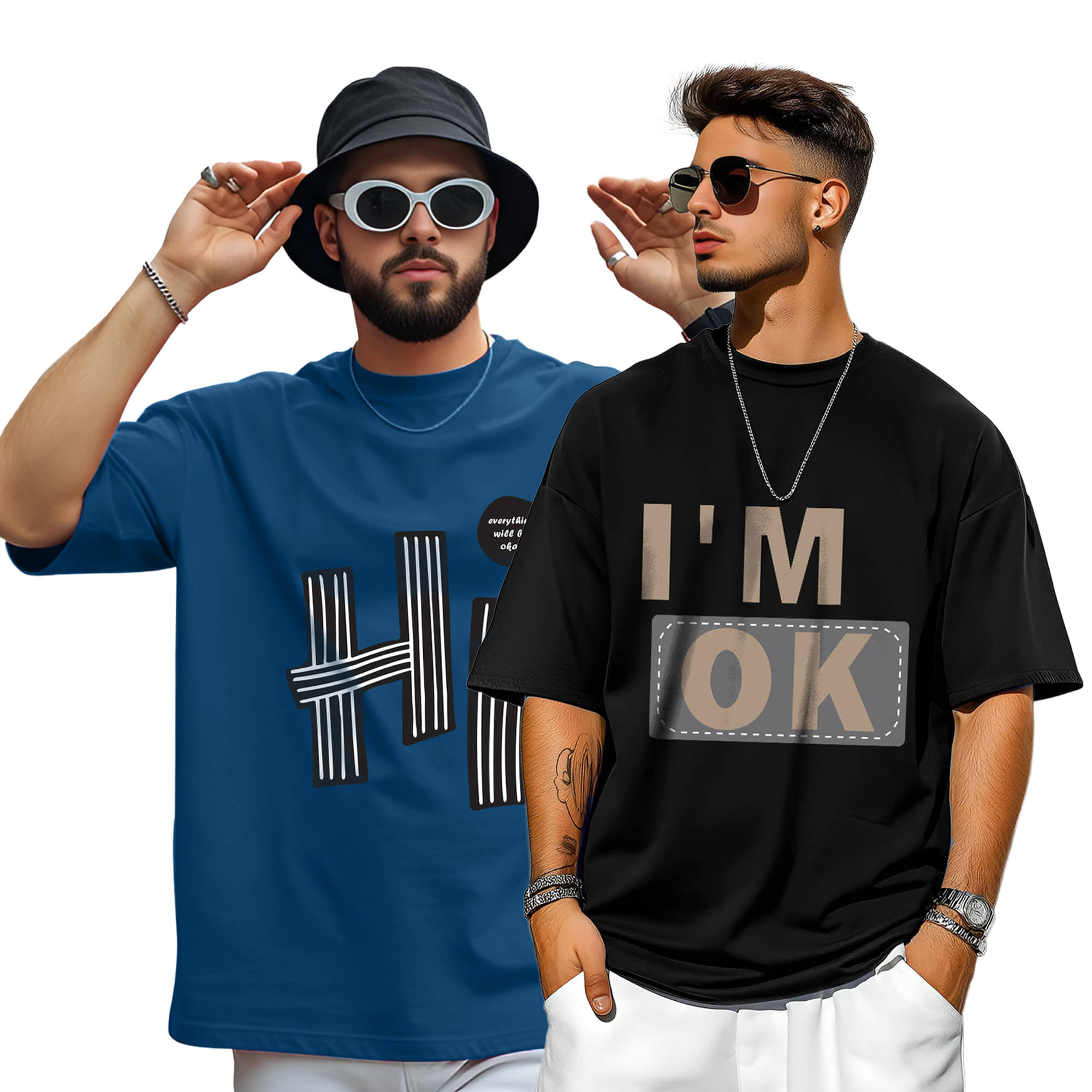     			AUSK Men Cotton Blend Oversized Fit Printed T-Shirt ( Teal Blue )