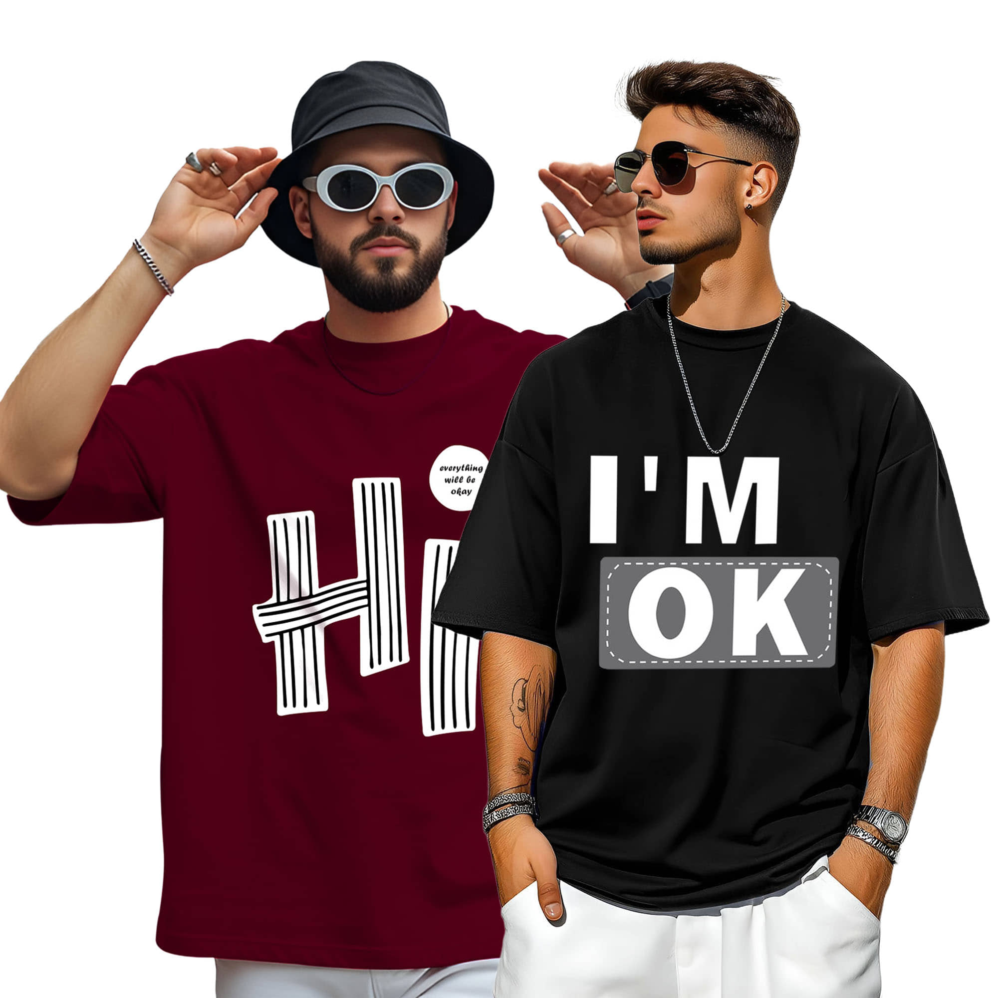 AUSK Men Cotton Blend Oversized Fit Printed T-Shirt ( Multicolor9 )