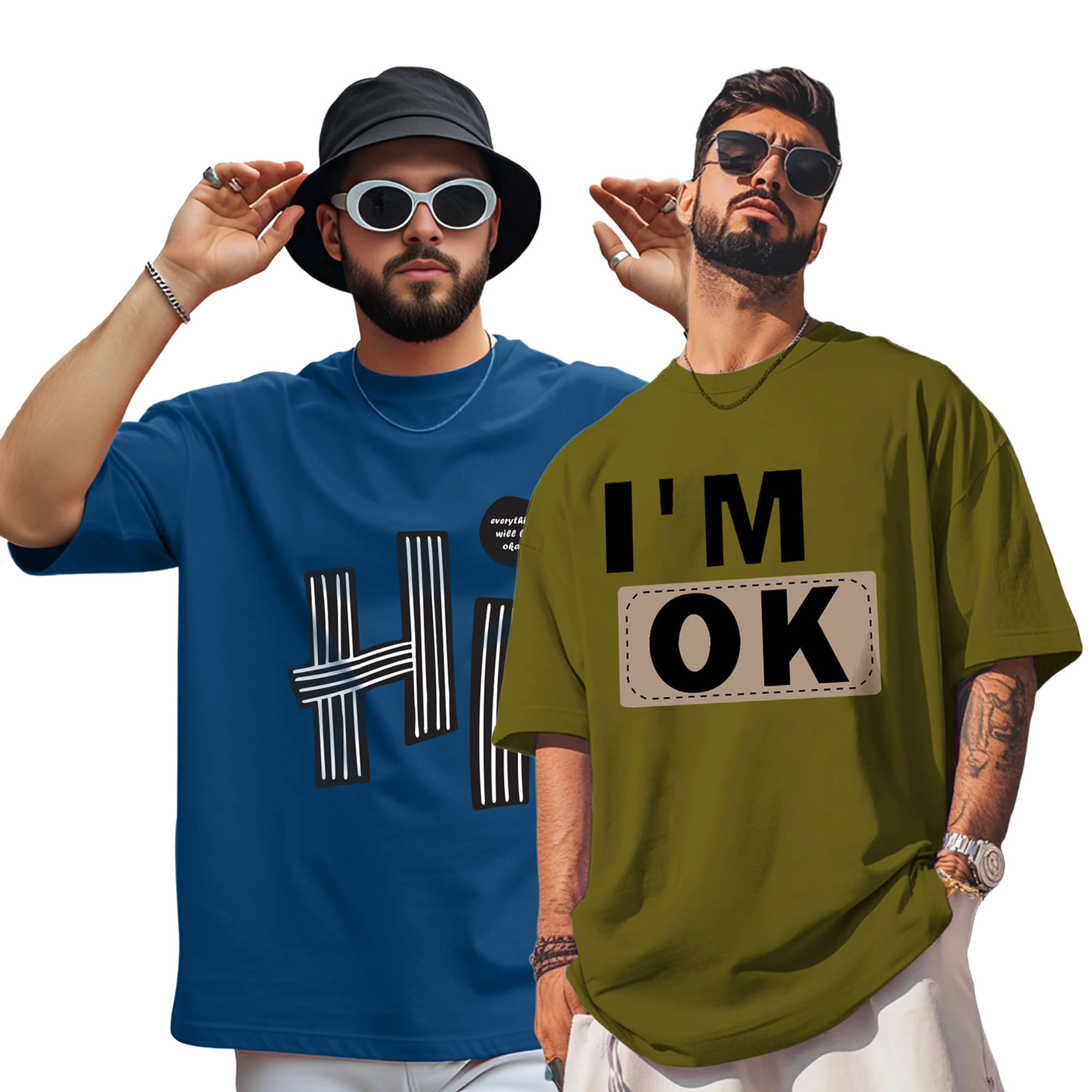     			AUSK Men Cotton Blend Oversized Fit Printed T-Shirt ( Teal Blue )
