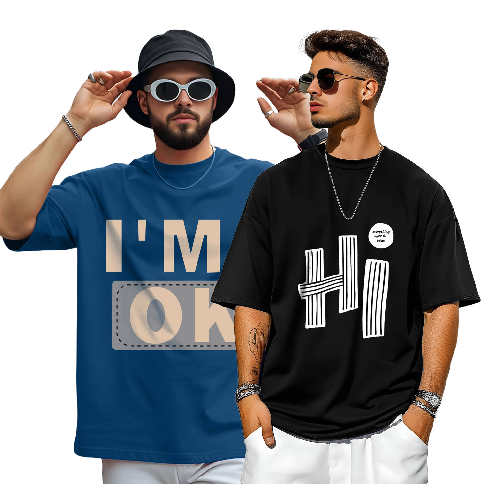 AUSK Men Cotton Blend Oversized Fit Printed T-Shirt ( Teal )