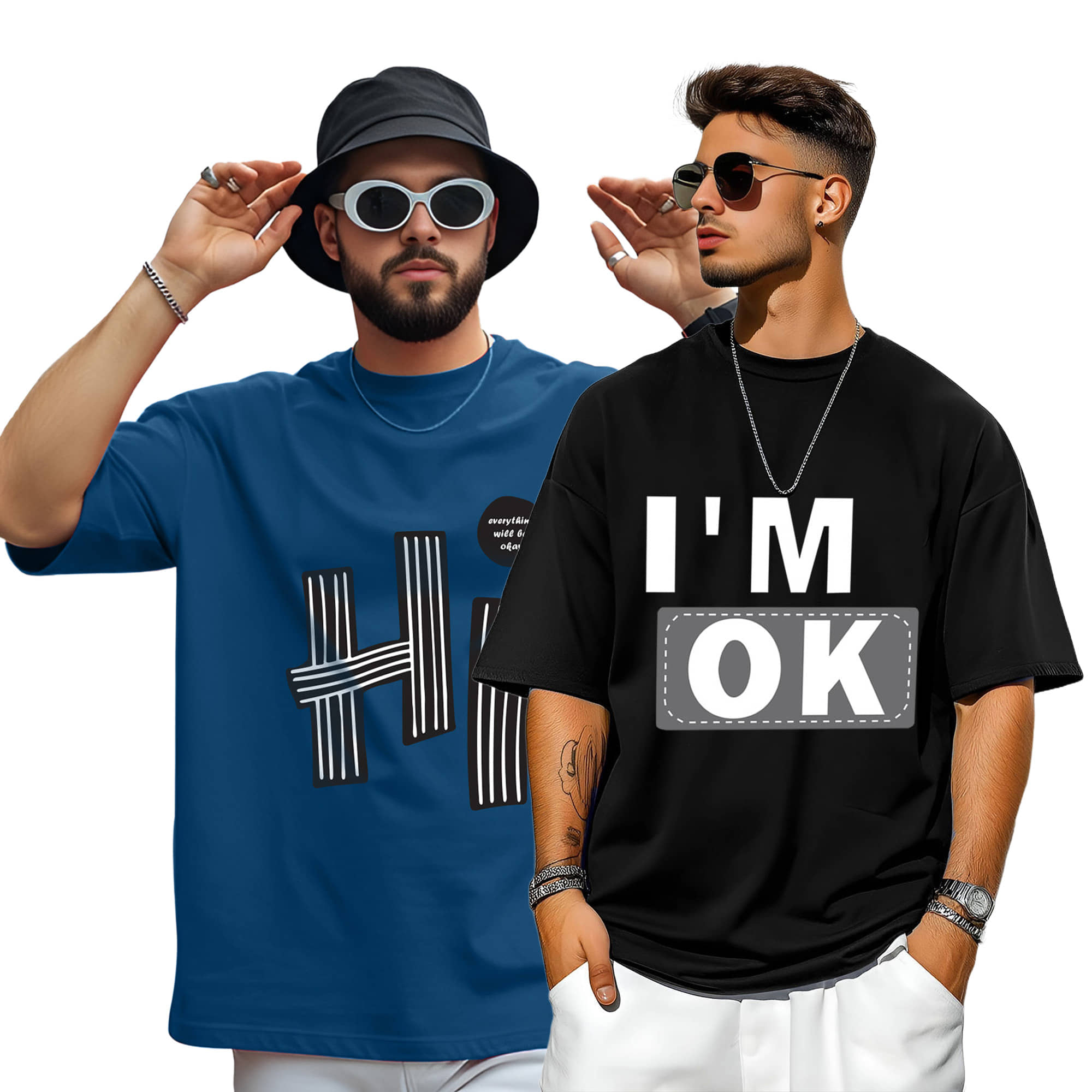AUSK Men Cotton Blend Oversized Fit Printed T-Shirt ( Teal )