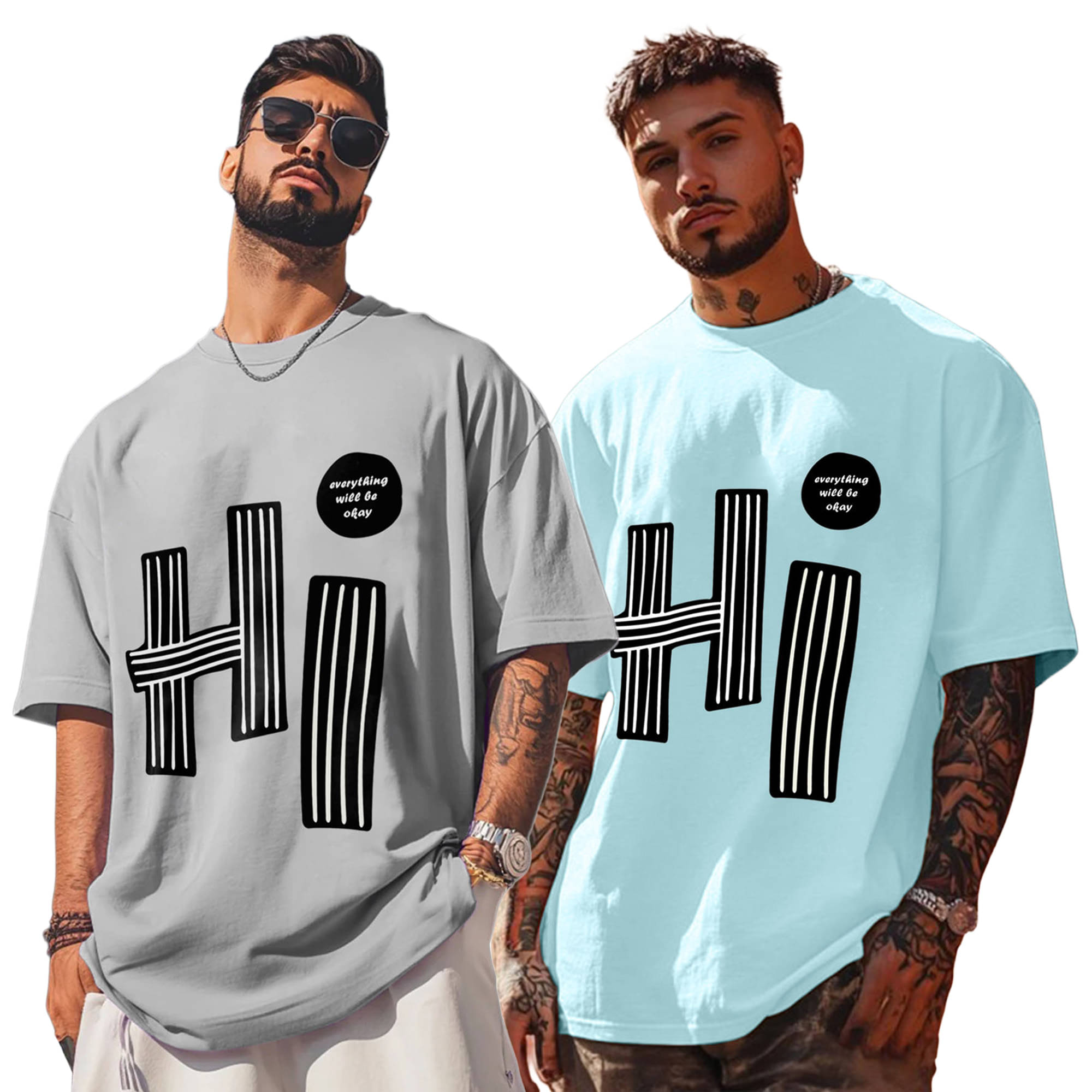     			AUSK Men Cotton Blend Oversized Fit Printed T-Shirt ( Aqua Blue )