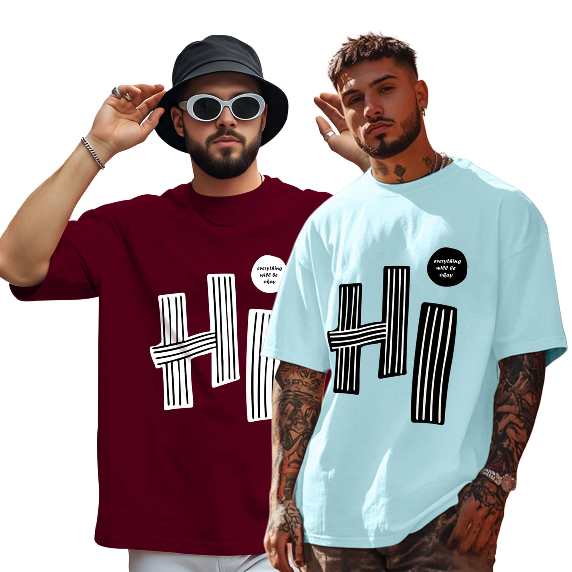 AUSK Men Cotton Blend Oversized Fit Printed T-Shirt ( Aqua Blue ) AUSK Men Cotton Blend Oversized Fit Printed T-Shirt ( Aqua Blue )