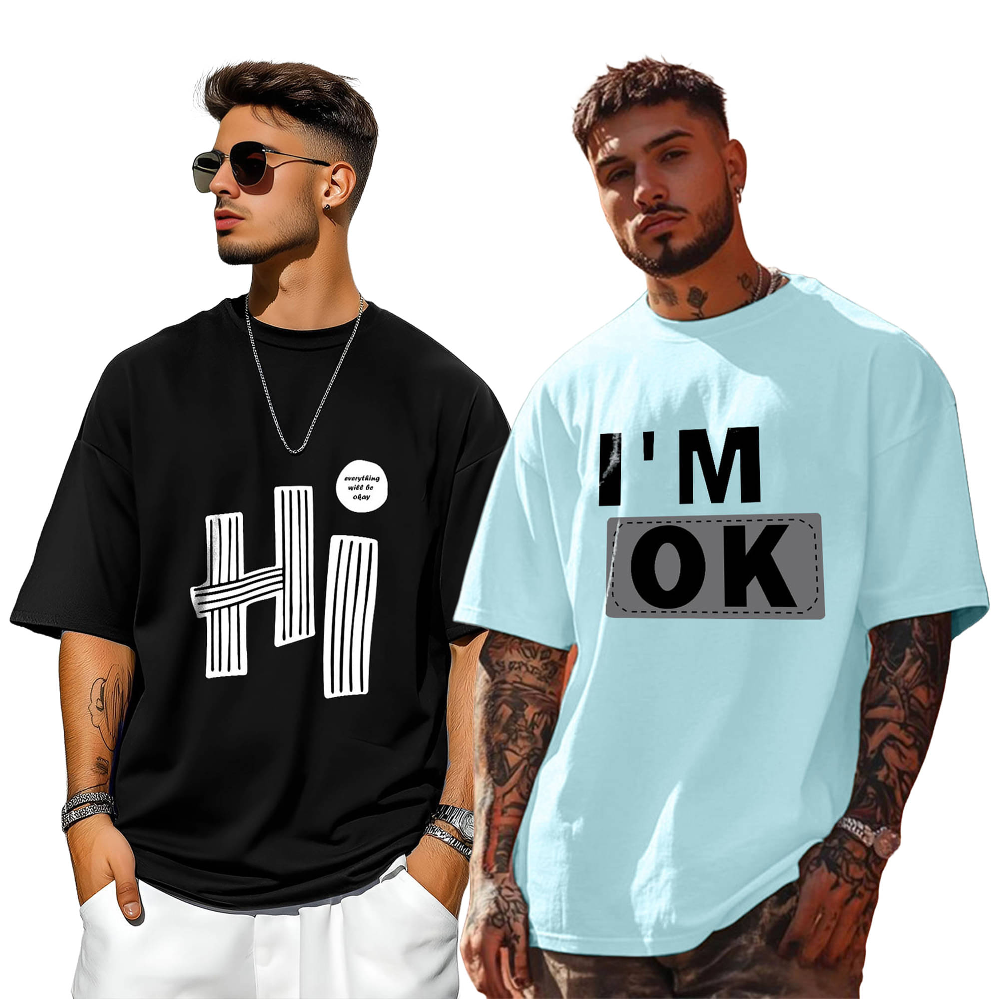     			AUSK Men Cotton Blend Oversized Fit Printed T-Shirt ( Light Blue )
