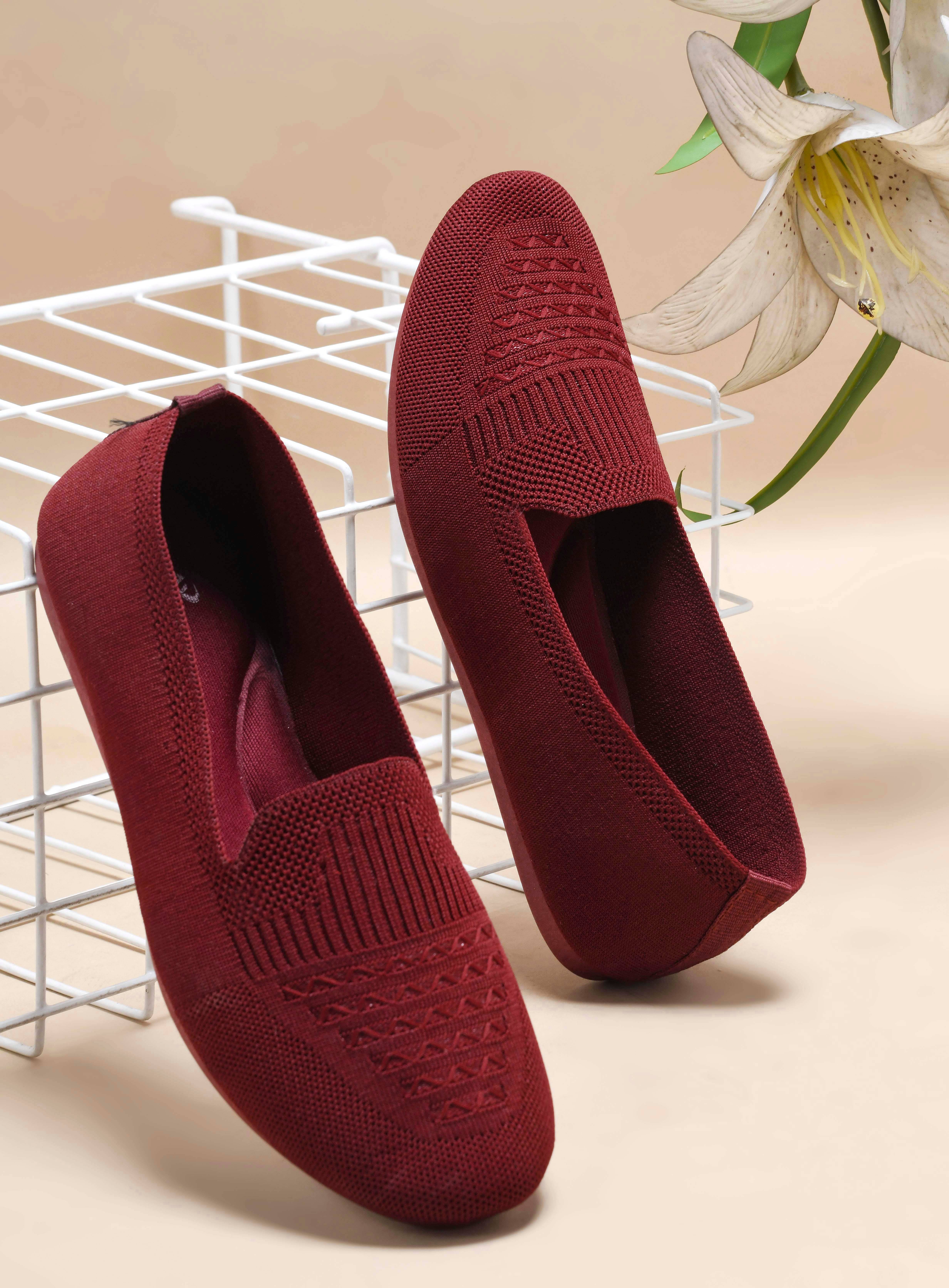     			AXROW Maroon Women's Casual Ballerinas