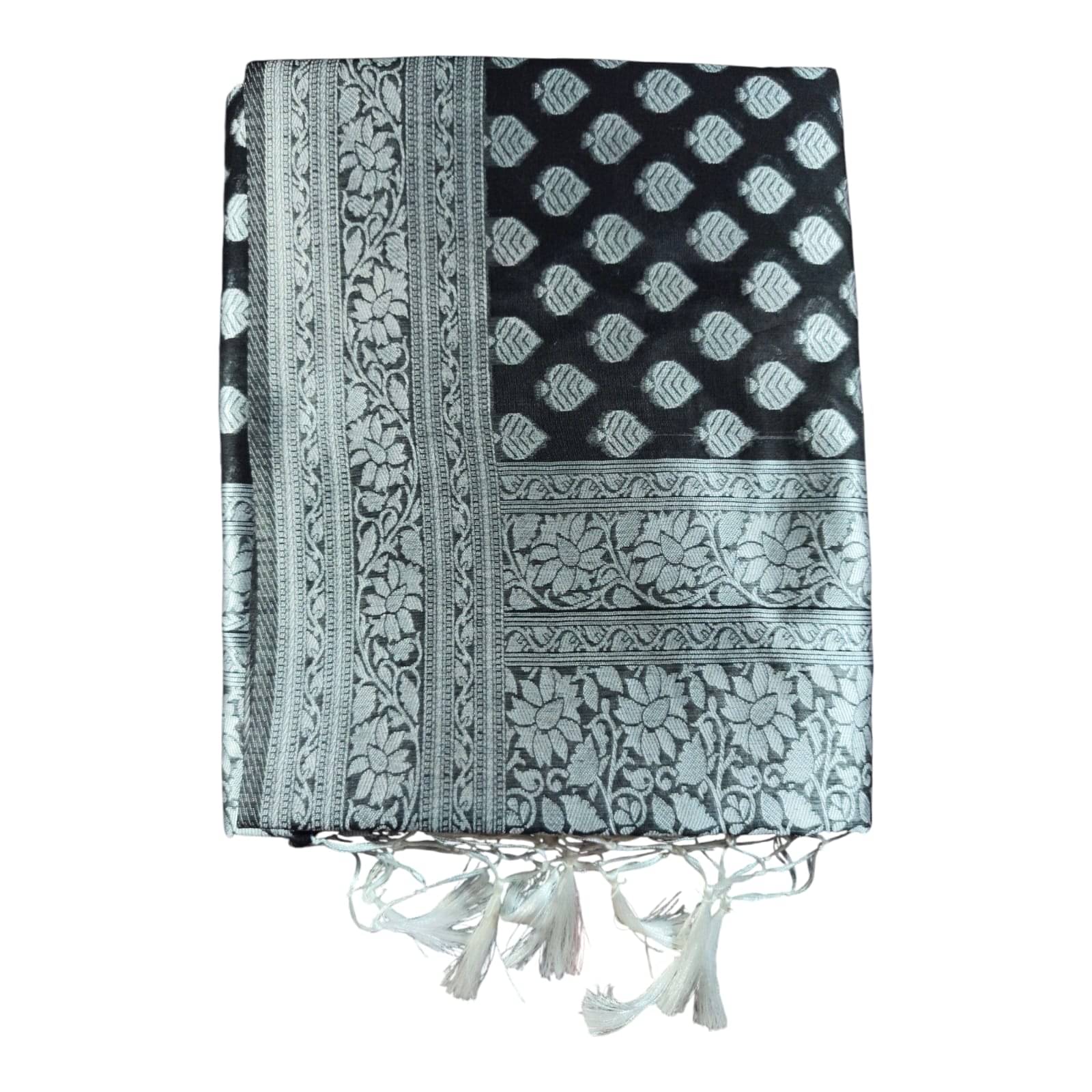 Anaya Saree Cotton Self Design Banarasi saree With Unstitched Blouse Piece ( Black )     			Anaya Saree Cotton Self Design Banarasi saree With Unstitched Blouse Piece ( Black )