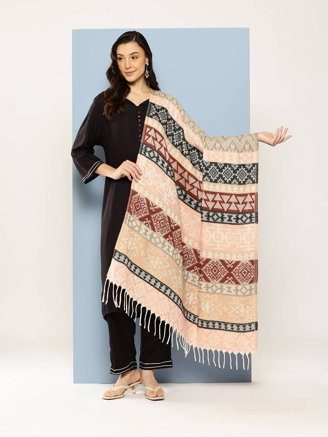    			Arika Multicolor Self Design Shawl - ( Pack of 1 )