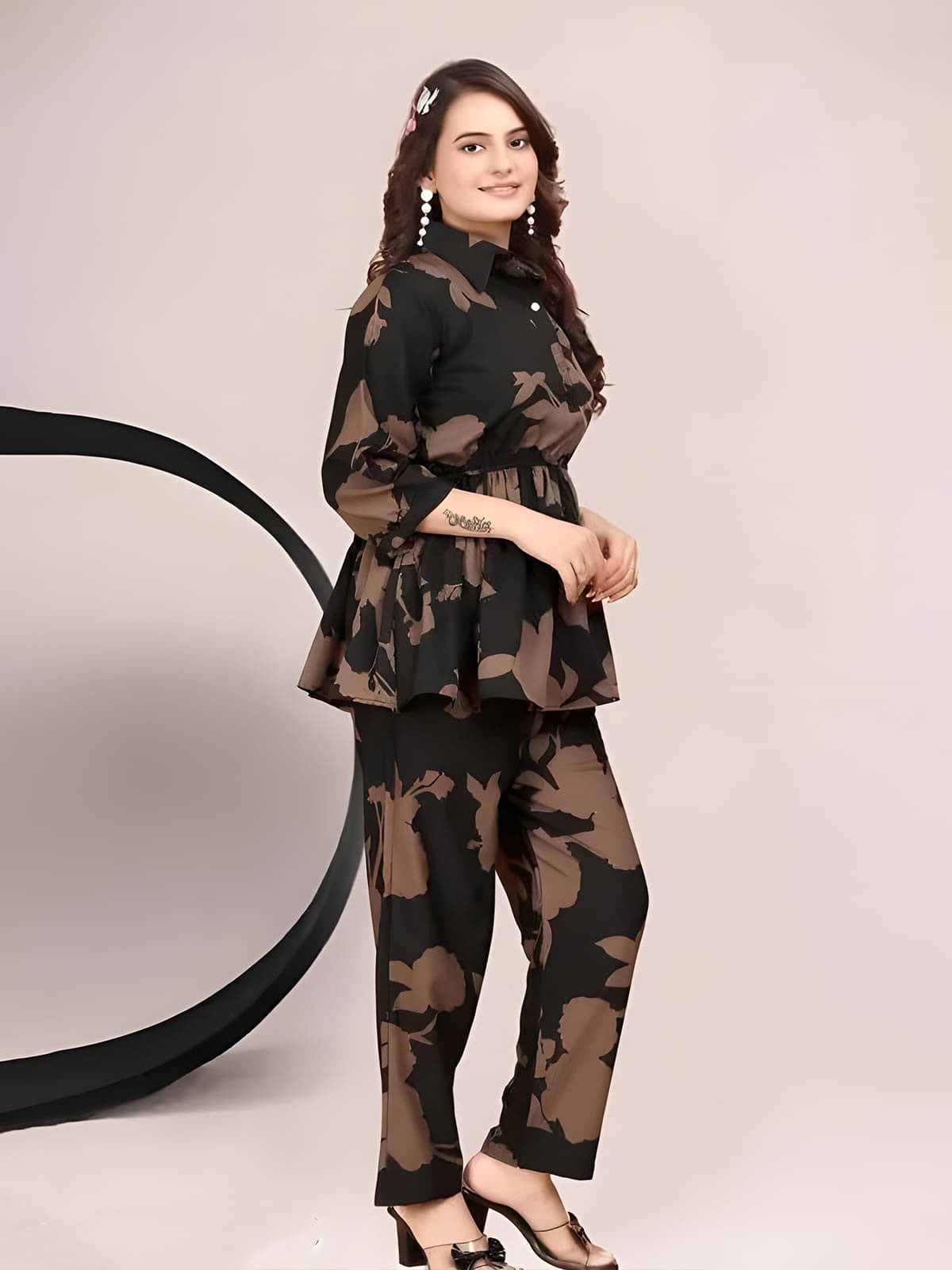     			BEETLORY Women Printed Tunic With Trousers Co-Ord Set ( Black )