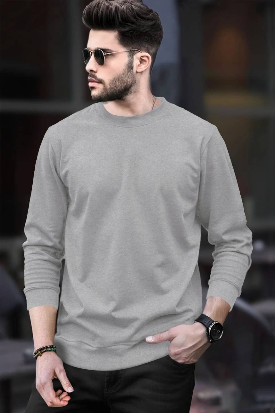     			BLIVE Men Cotton Blend Regular Fit Solid T-Shirt ( Grey )