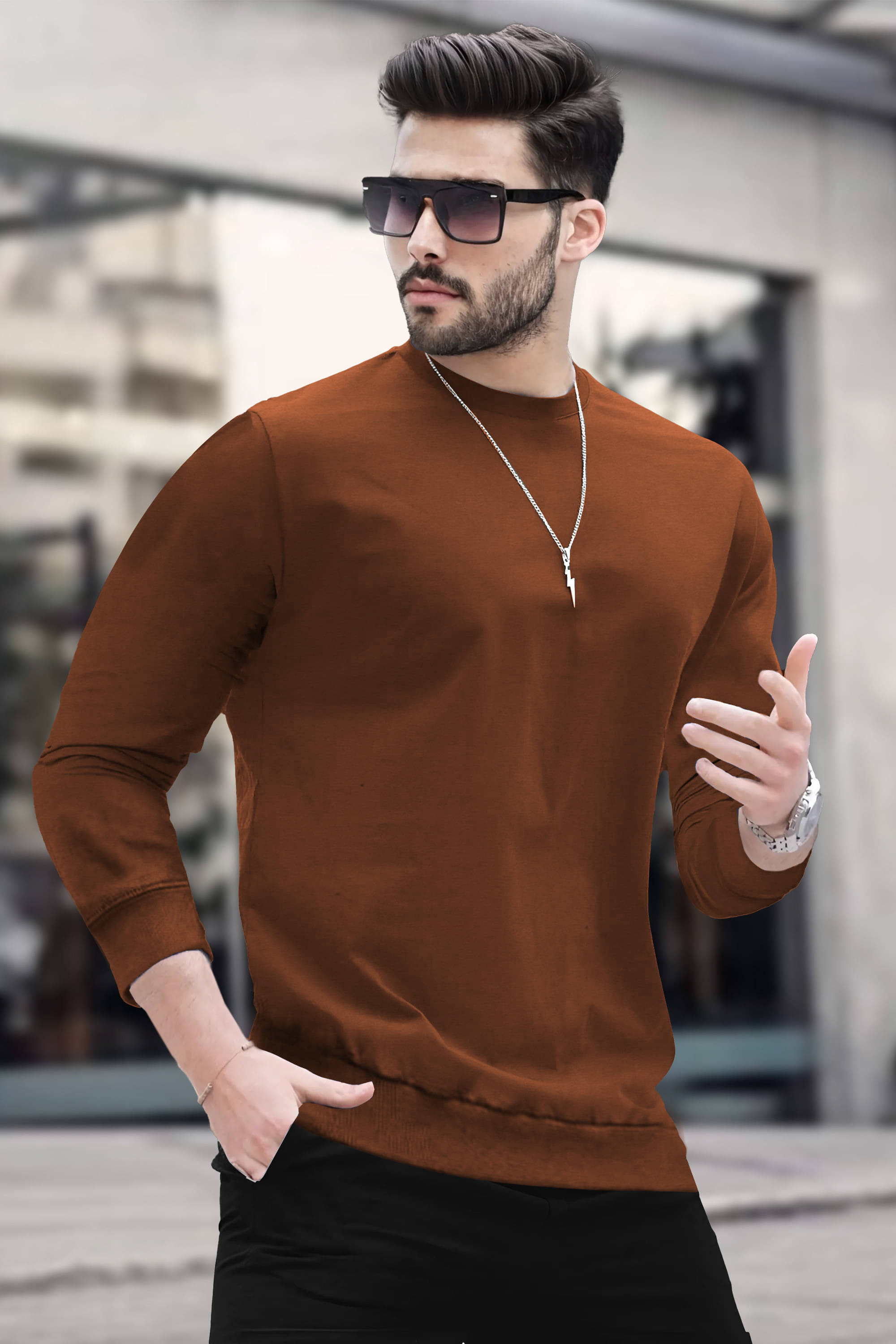     			BLIVE Men Cotton Blend Regular Fit Solid T-Shirt ( Brown )