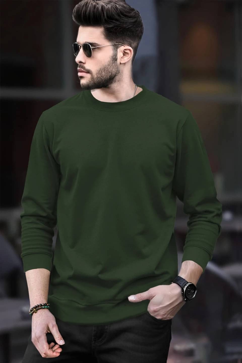     			BLIVE Men Cotton Blend Regular Fit Solid T-Shirt ( Dark Green )